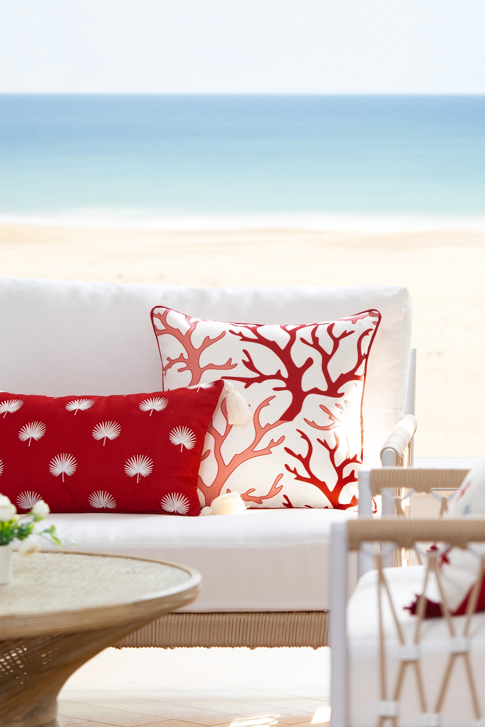 Coastal Indoor Outdoor Throw Pillow Cover, Coral, Red, 18"x18"