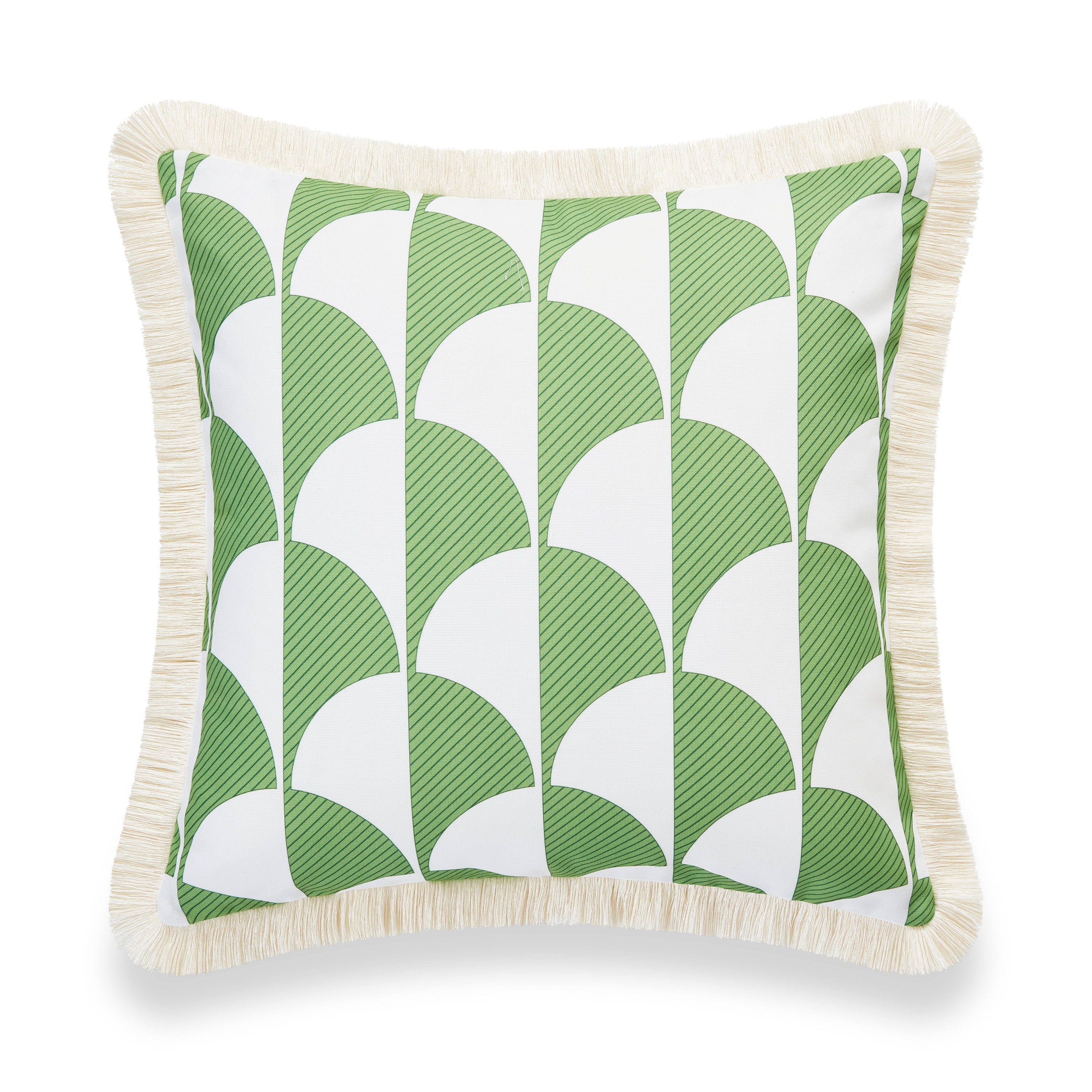 Coastal Indoor Outdoor Pillow Cover, Scale Motif Fringe, Green, 20"x20"