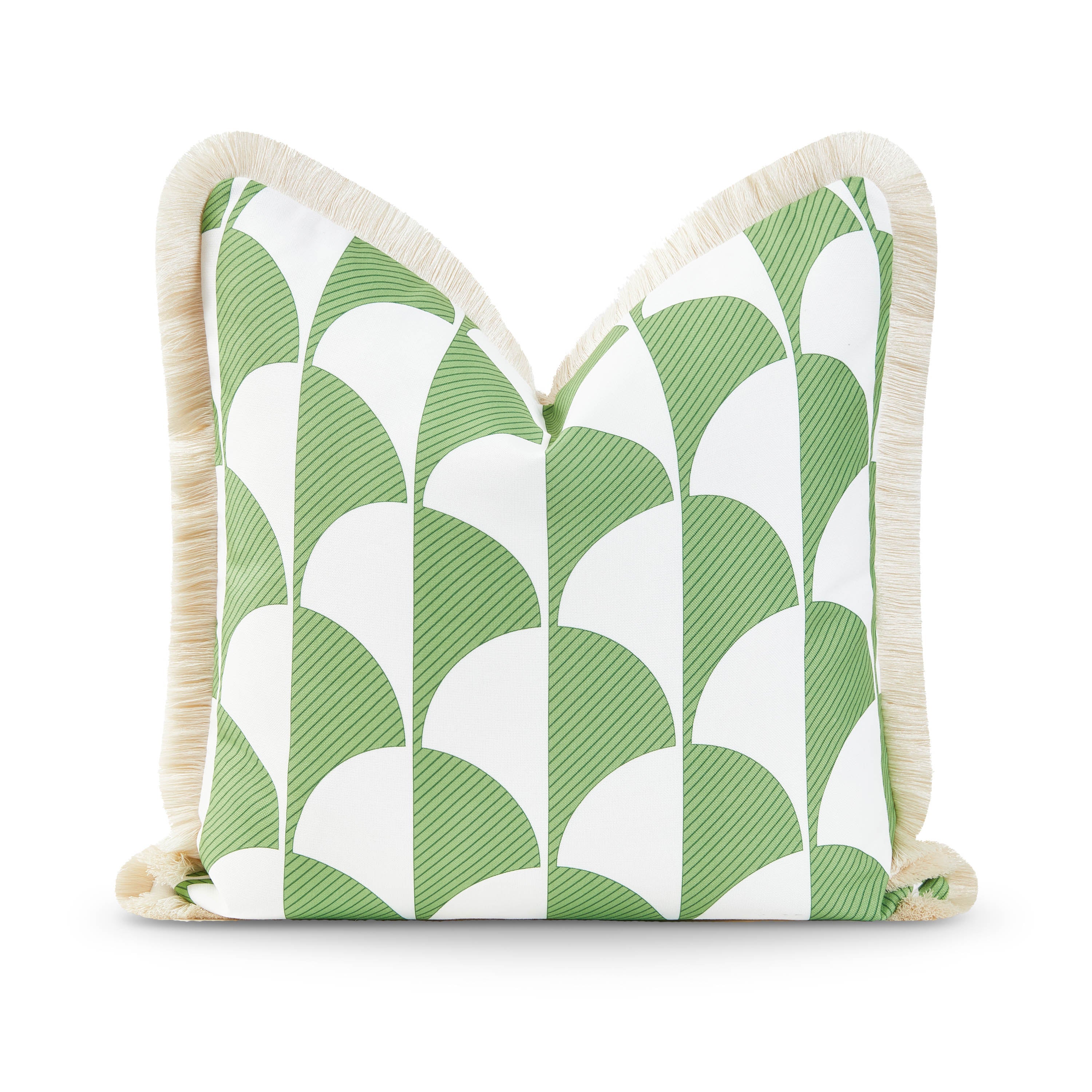 Coastal Indoor Outdoor Pillow Cover, Scale Motif Fringe, Green, 20"x20"-0