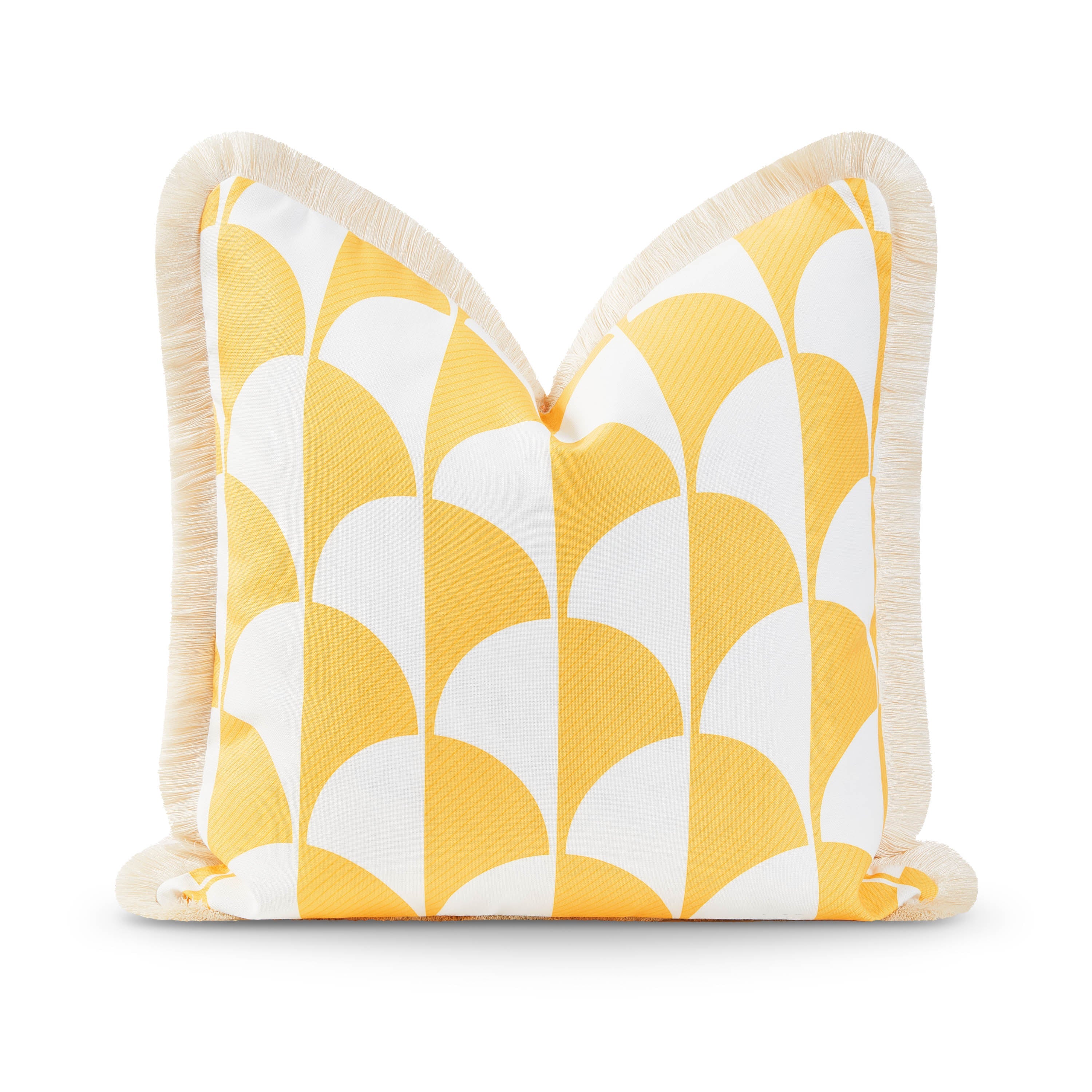 Coastal Indoor Outdoor Pillow Cover, Scale Motif Fringe, Yellow, 20"x20"