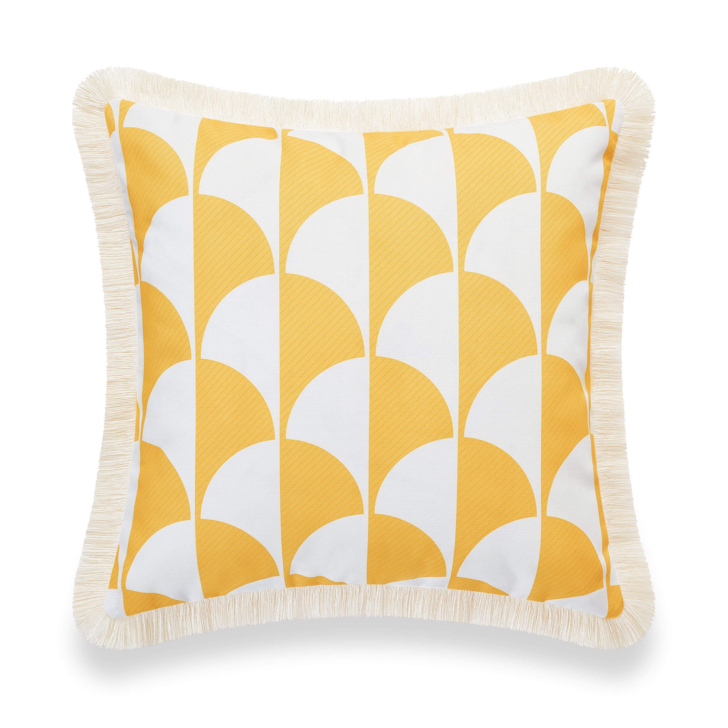 Coastal Indoor Outdoor Pillow Cover, Scale Motif Fringe, Yellow, 20"x20"