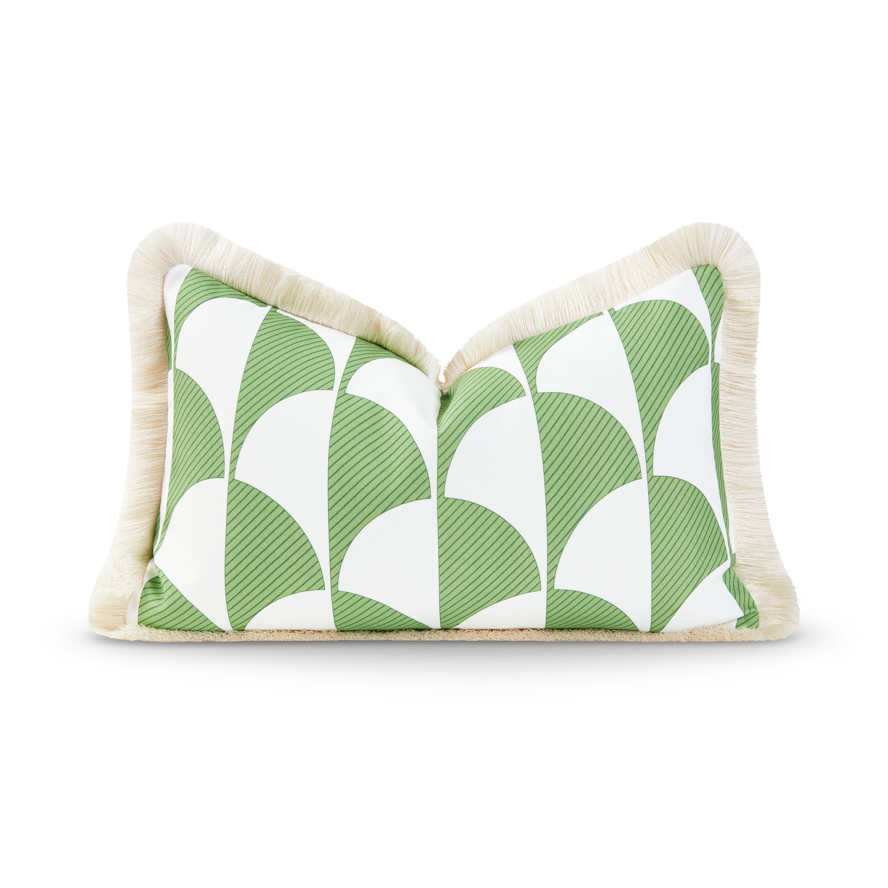 Coastal Indoor Outdoor Lumbar Pillow Cover, Scale Motif Fringe, Green, 12"x20"