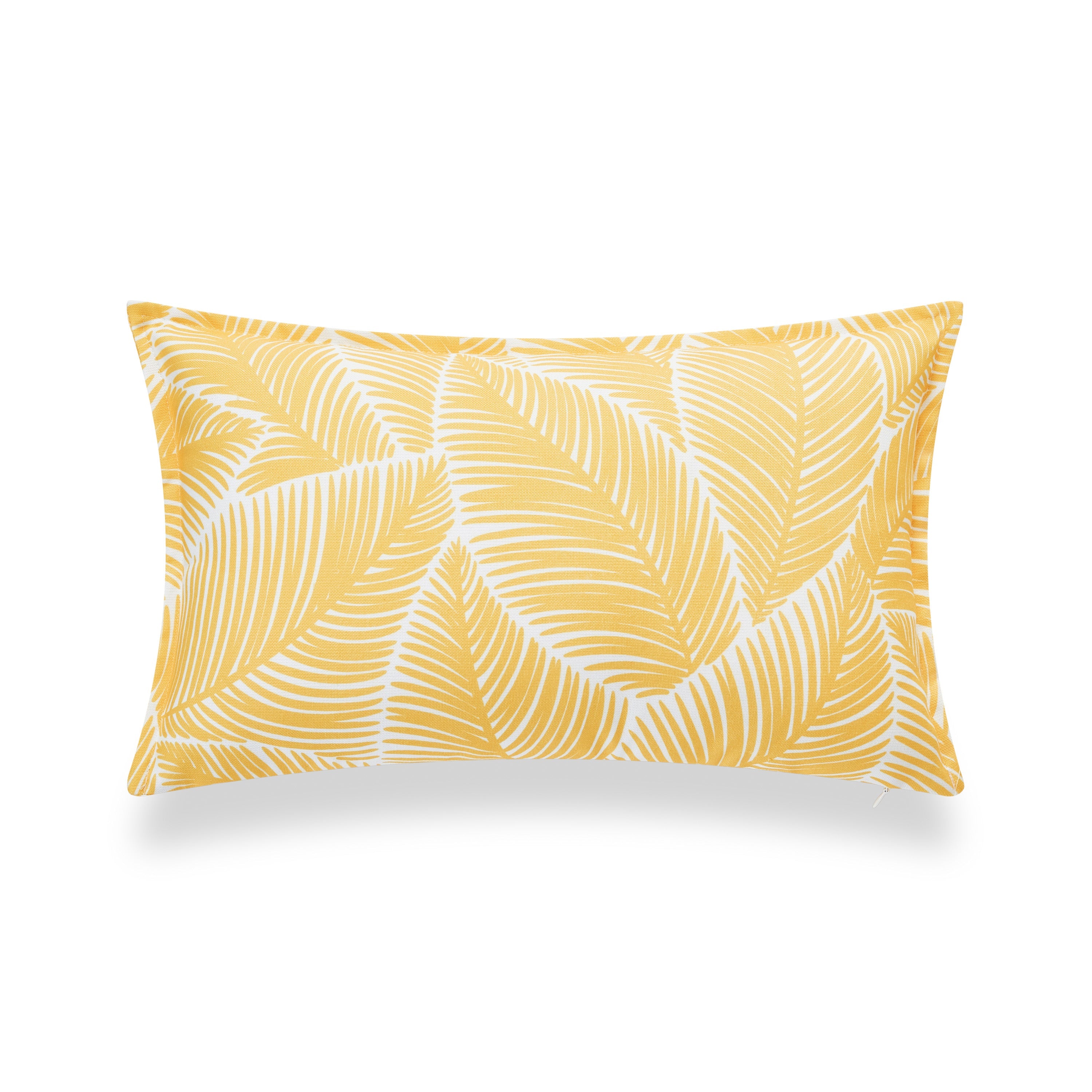 Coastal Indoor Outdoor Lumbar Pillow Cover, Palm Leaf, Pale Yellow, 12"x20"