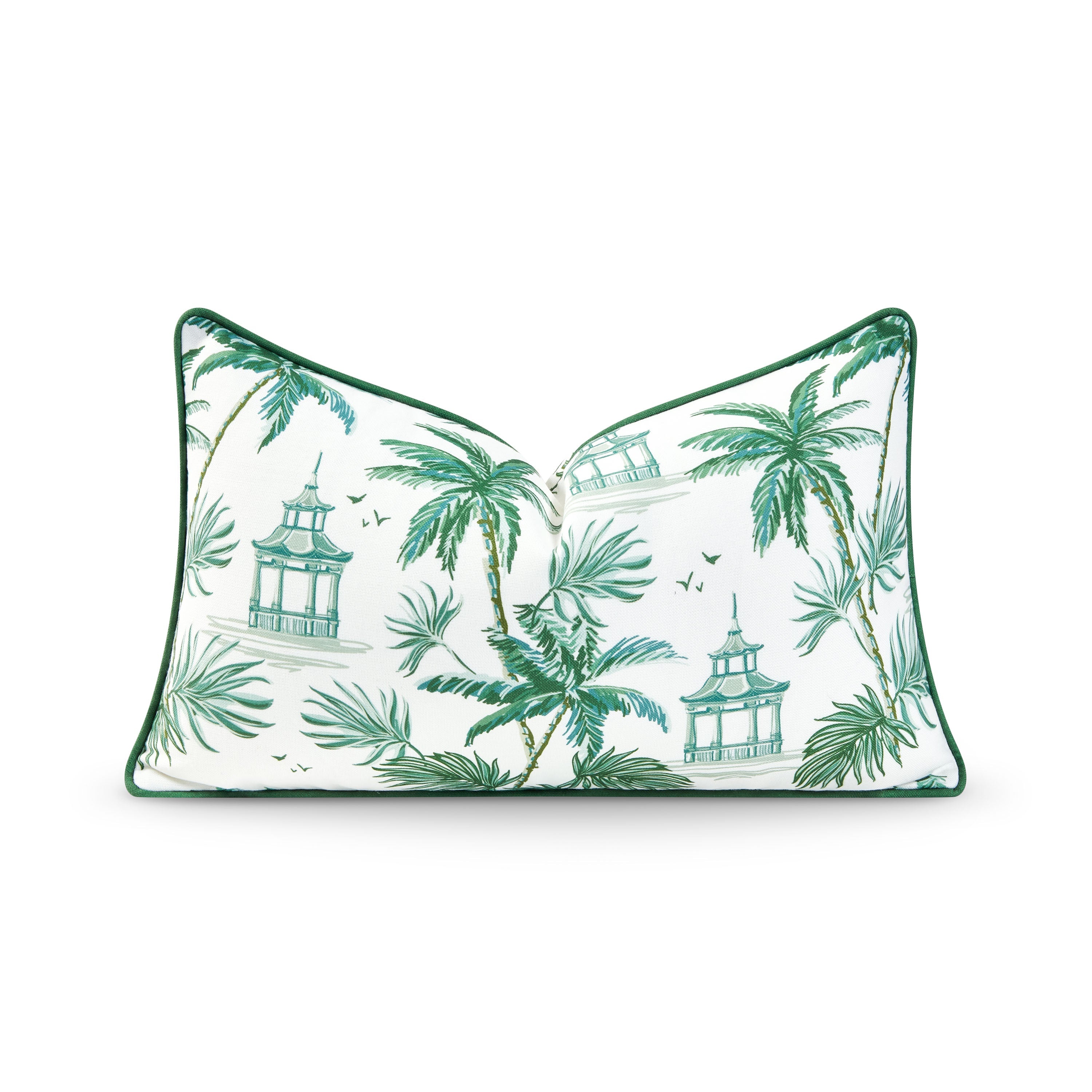 Coastal Indoor Outdoor Lumbar Pillow Cover, Beach Scene, Green, 12"x20"
