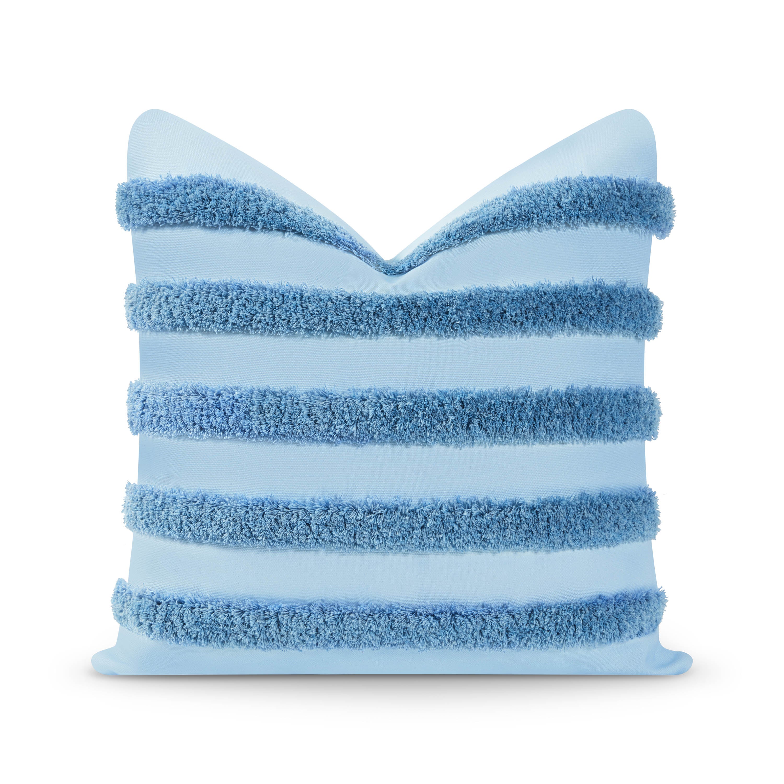 Coastal Hampton Style Indoor Outdoor Throw Pillow Cover, Fluffy Stripes, Baby Blue, 18"x18"