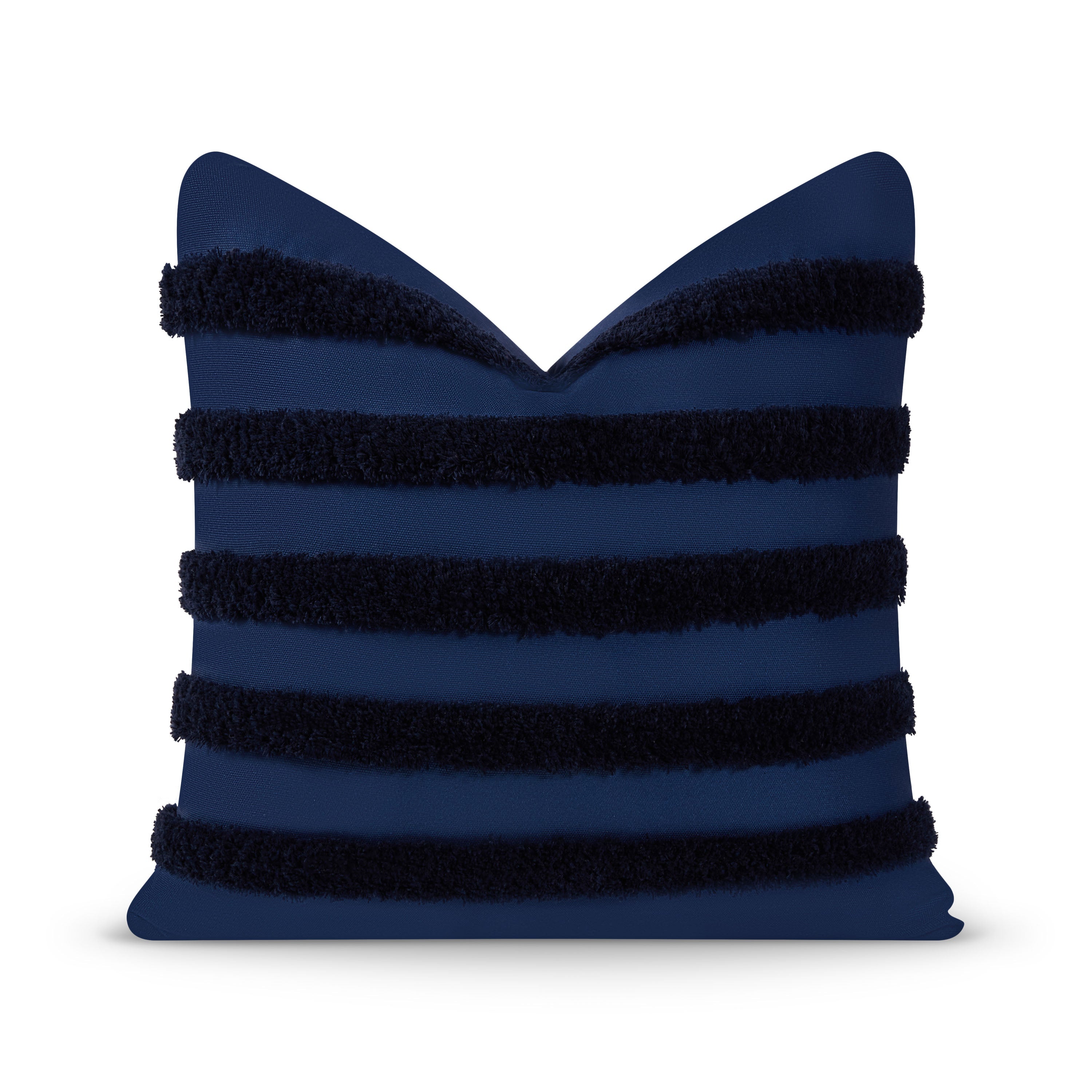 Coastal Hampton Style Indoor Outdoor Throw Pillow Cover, Fluffy Stripes, Navy Blue, 18"x18"