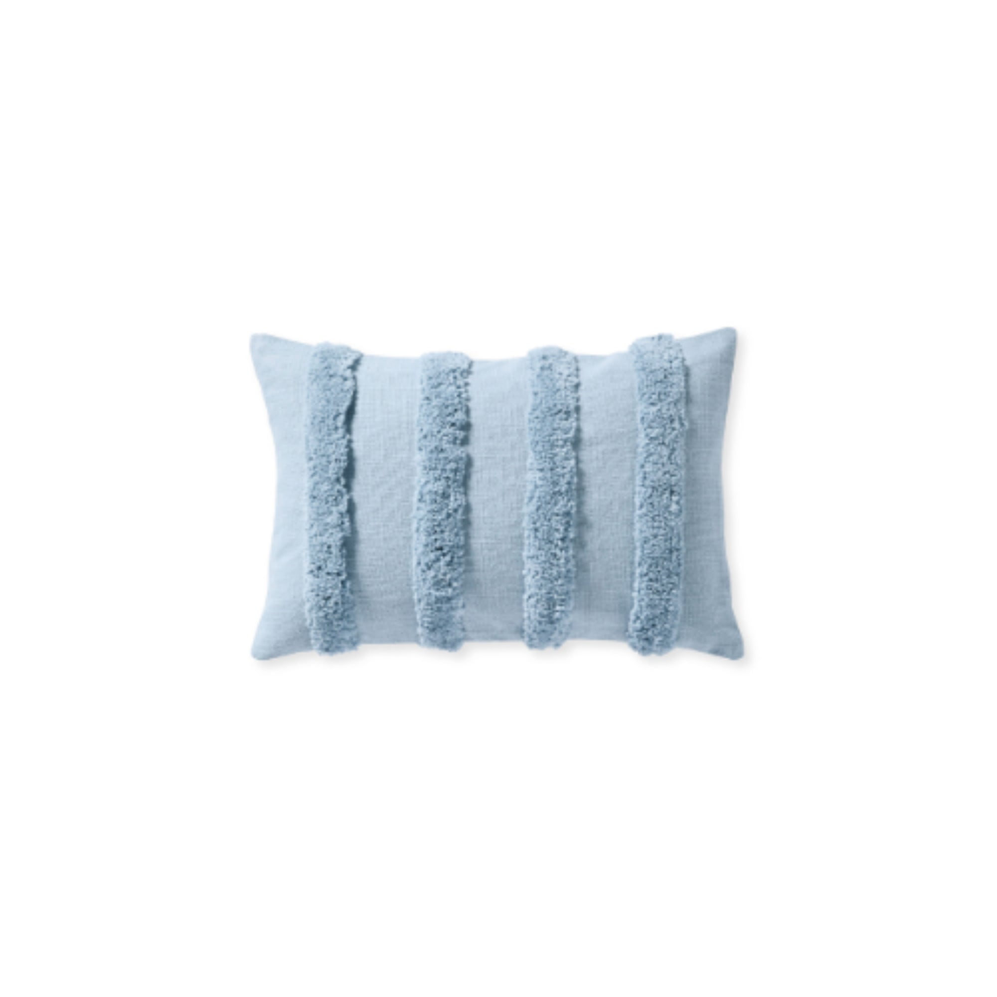 Coastal Hampton Style Indoor Outdoor Lumbar Pillow Cover, Fluffy Stripes, Baby Blue, 12"x20"