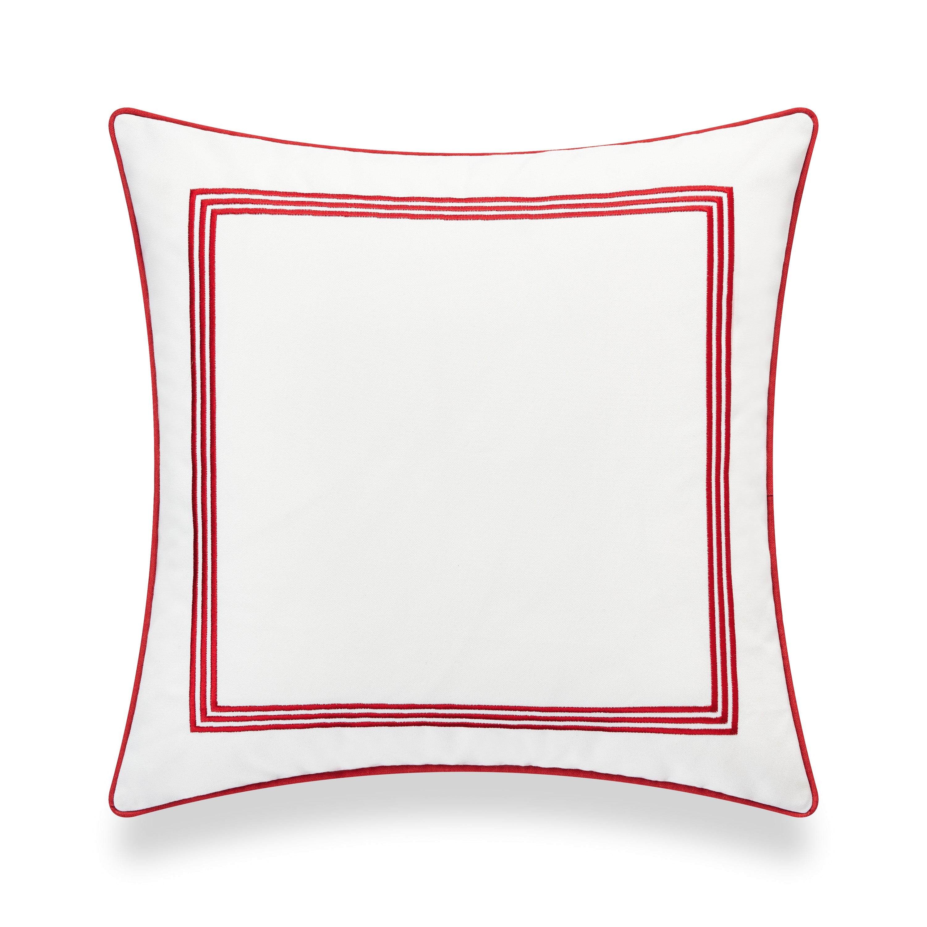Coastal Indoor Outdoor Pillow Cover, Embroidered Square Line, Red, 20"x20"