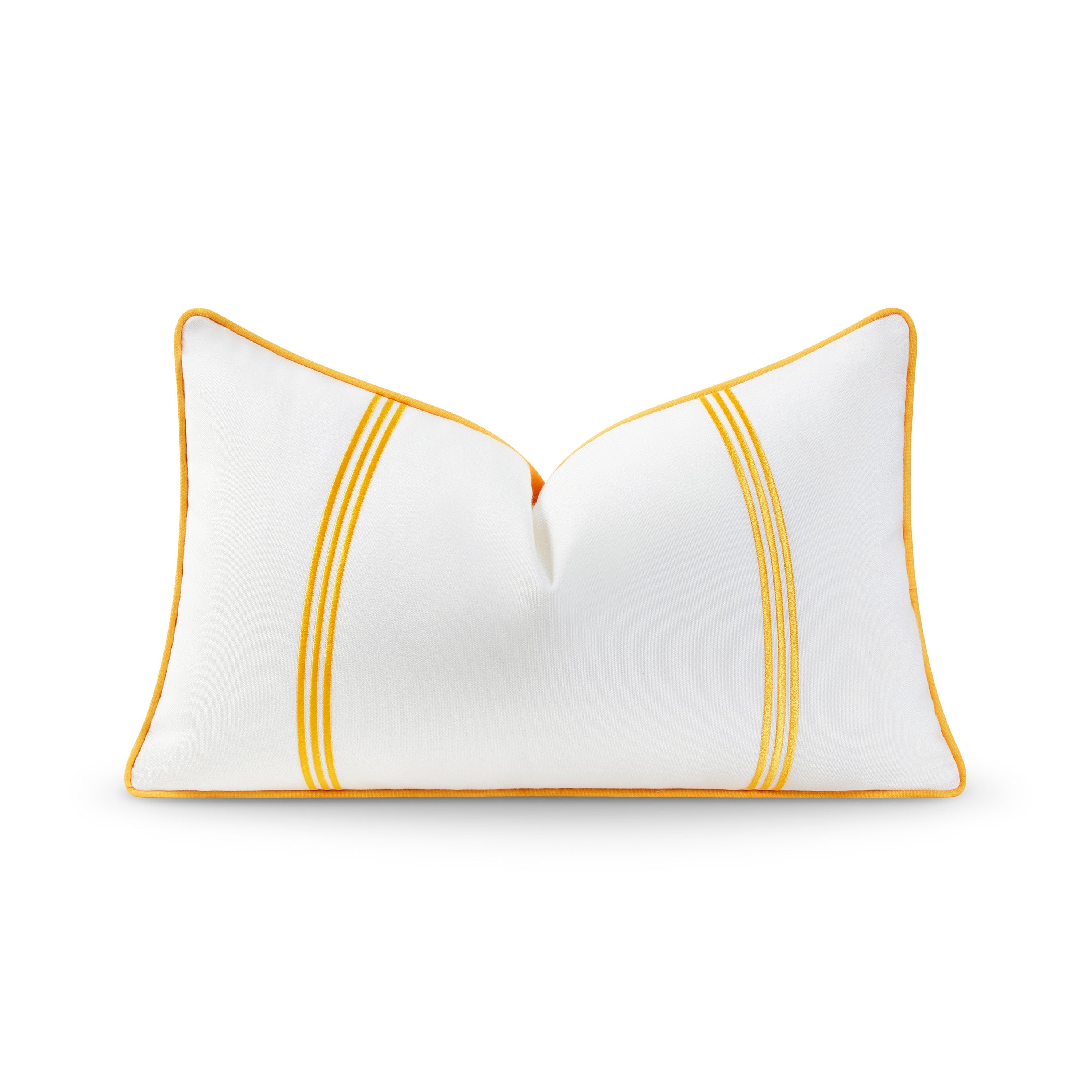 Coastal Indoor Outdoor Lumbar Pillow Cover, Embroidered Vertical Line, Yellow, 12"x20"