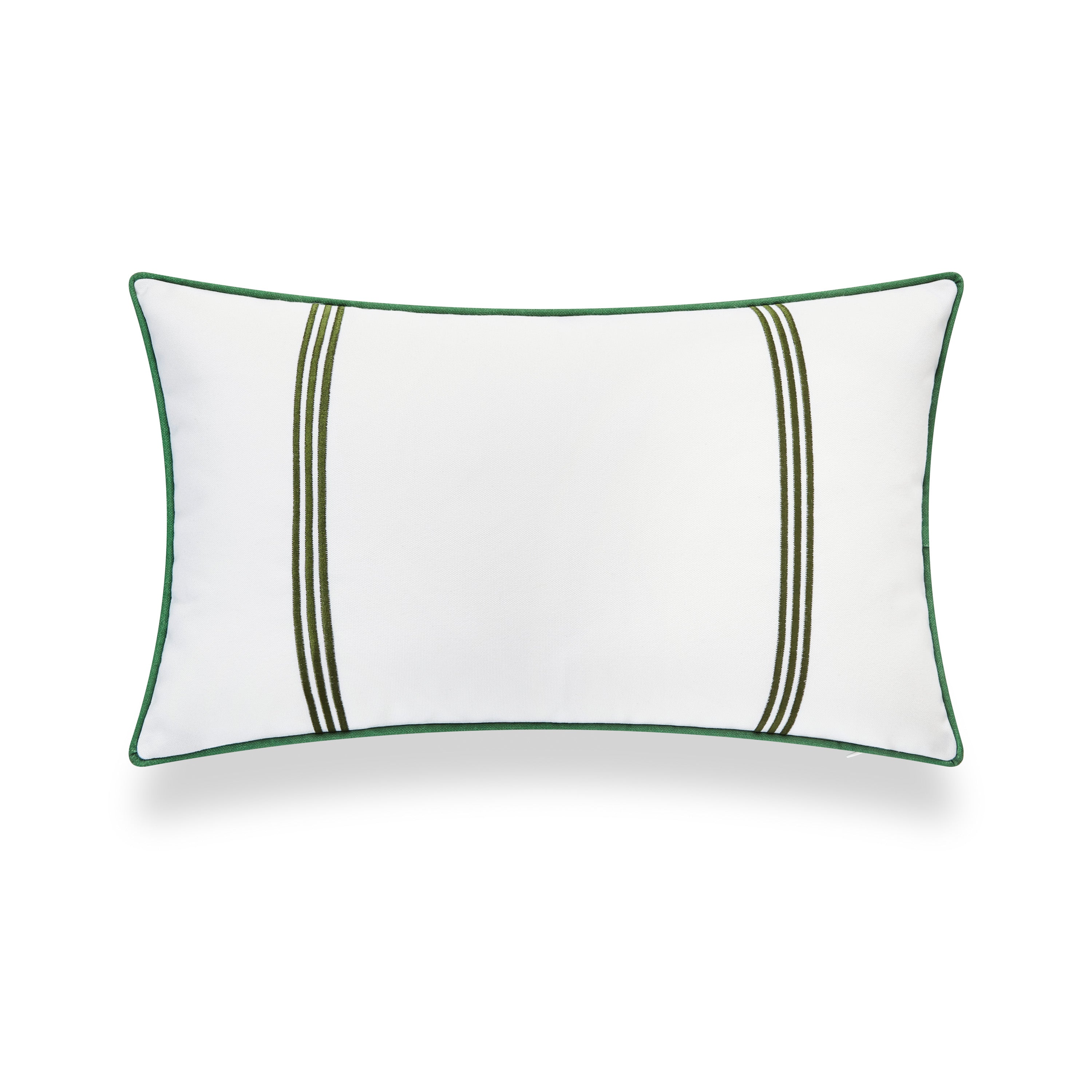 Coastal Indoor Outdoor Lumbar Pillow Cover, Embroidered Vertical Line, Green, 12"x20"