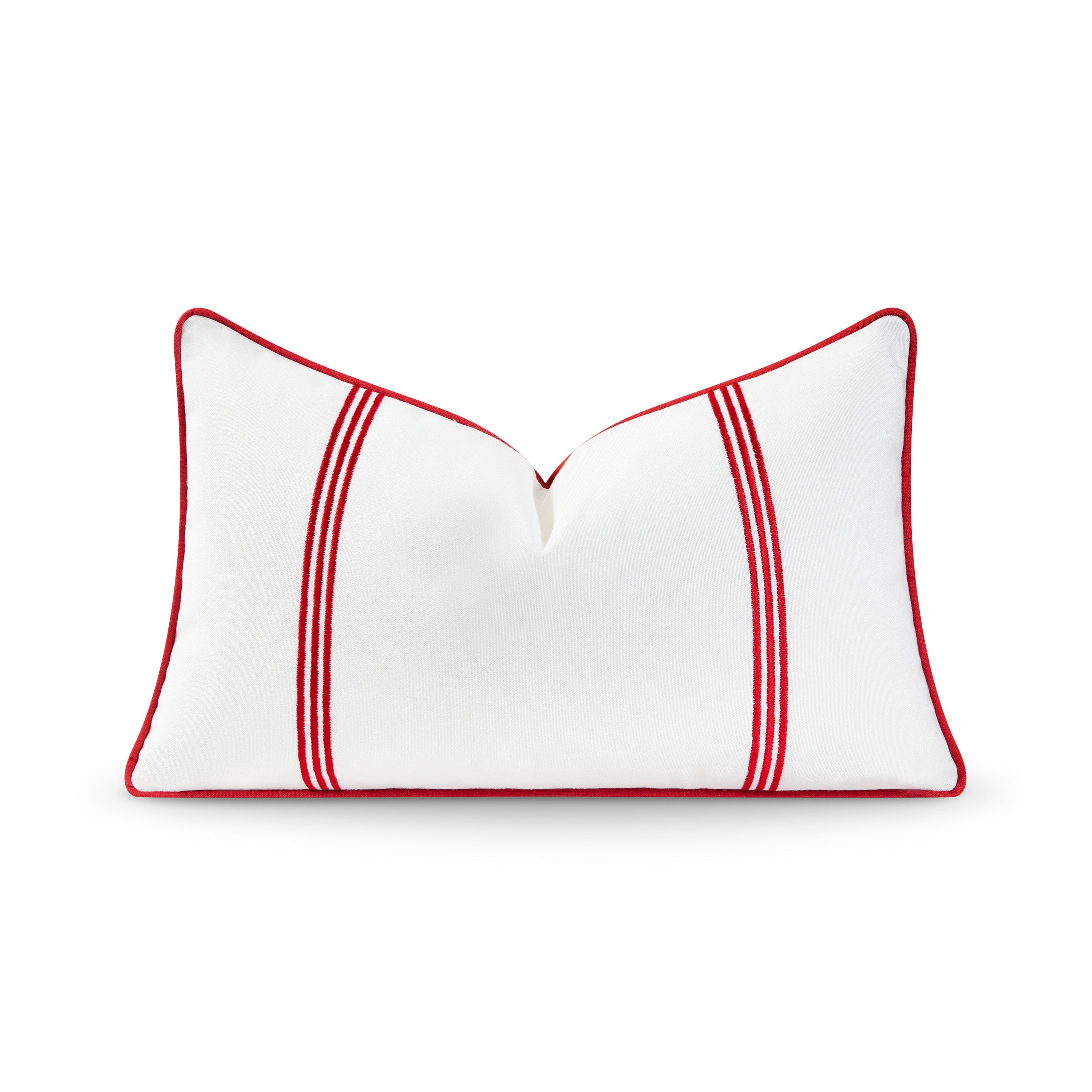 Coastal Indoor Outdoor Lumbar Pillow Cover, Embroidered Vertical Line, Red, 12"x20"