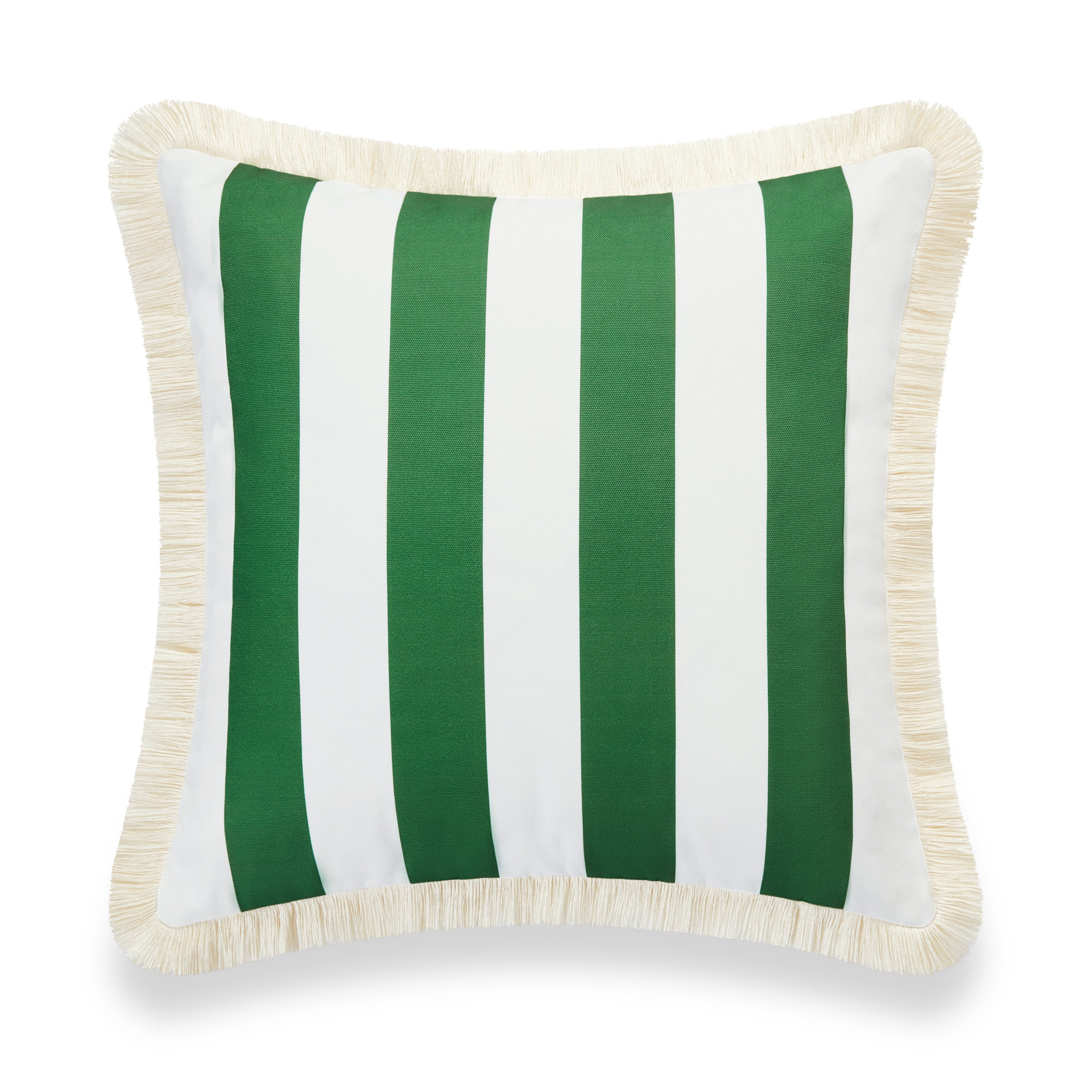 Coastal Indoor Outdoor Pillow Cover, Stripe Fringe, Green, 20"x20"