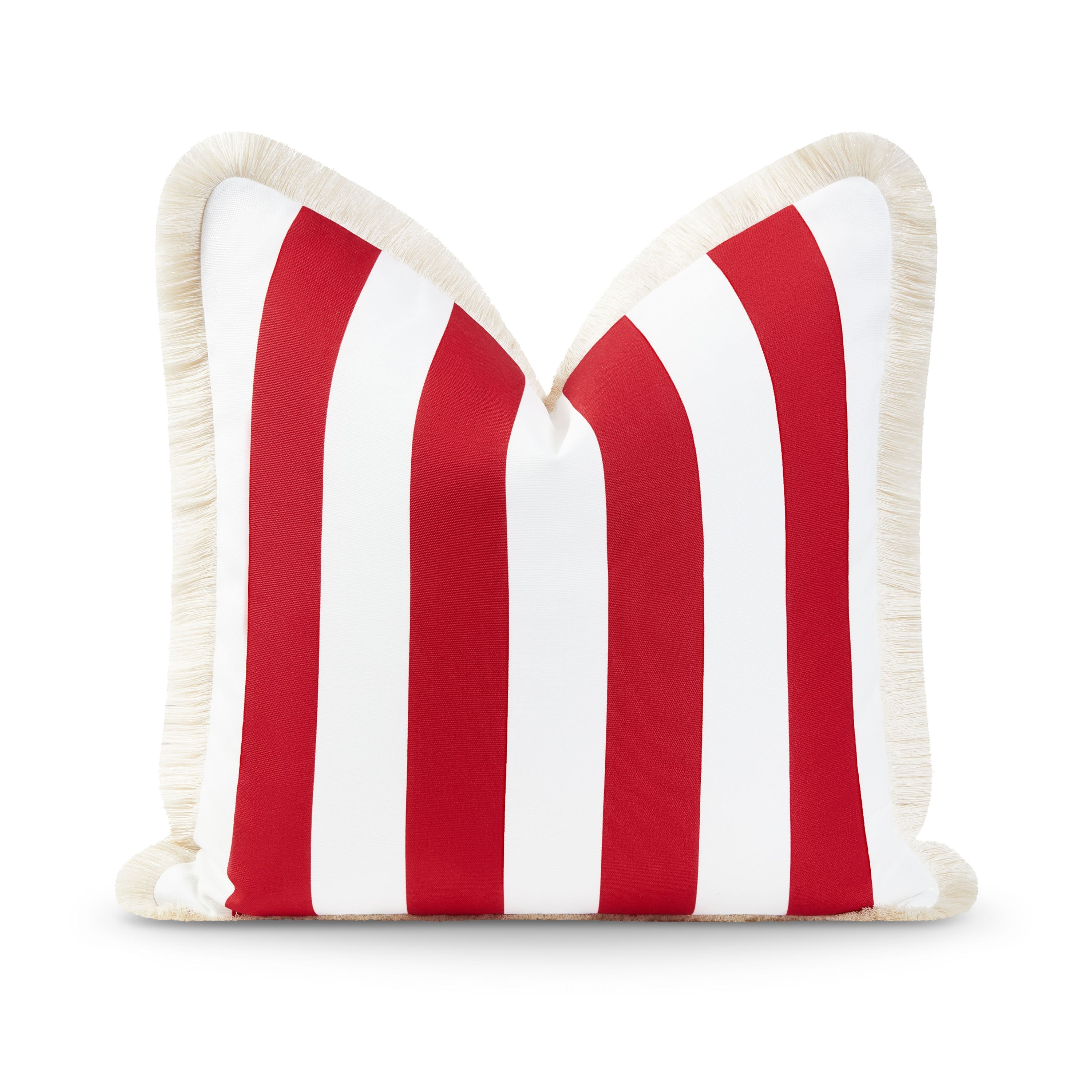 Coastal Indoor Outdoor Pillow Cover, Stripe Fringe, Red, 20"x20"-0