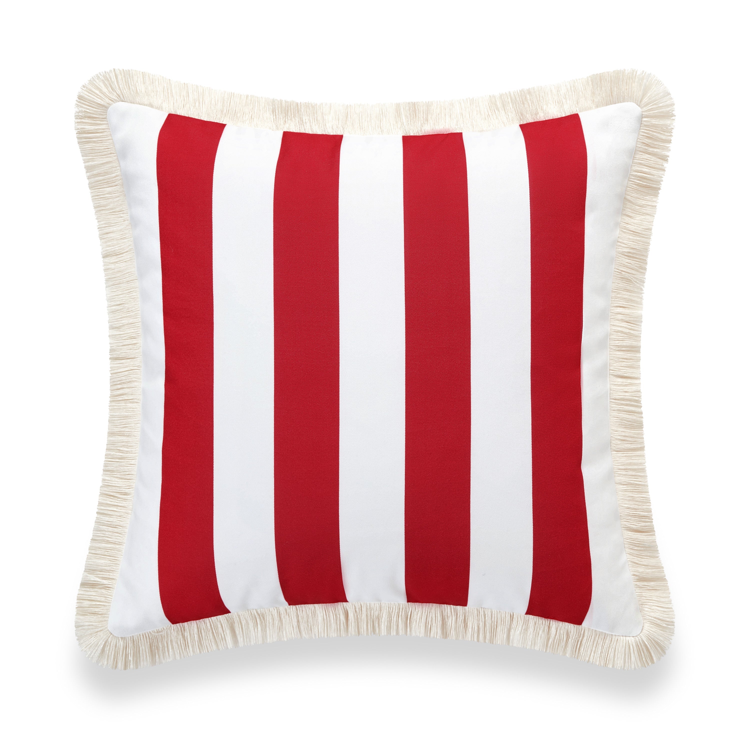 Coastal Indoor Outdoor Pillow Cover, Stripe Fringe, Red, 20"x20"