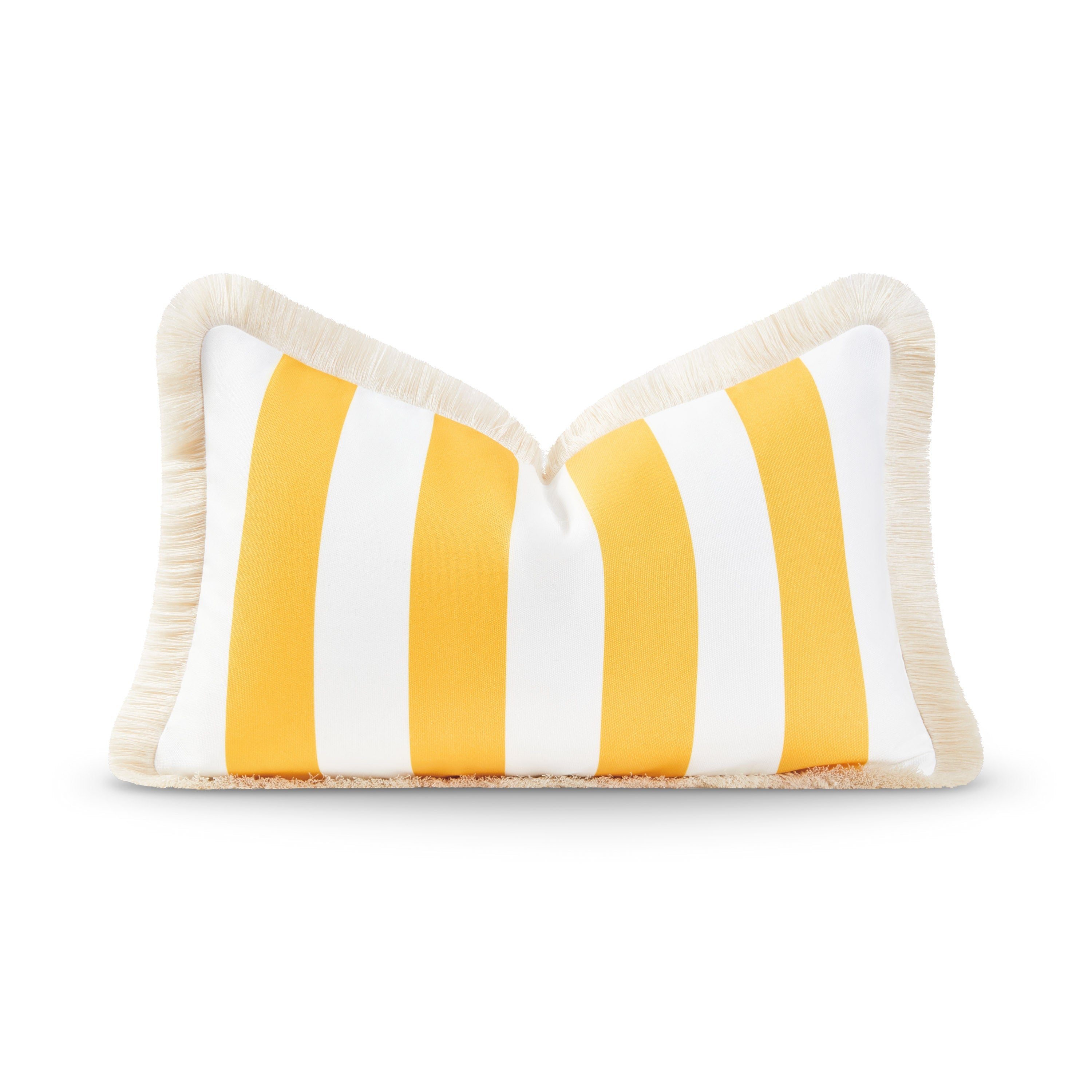 Coastal Indoor Outdoor Lumbar Pillow Cover, Stripe Fringe, Yellow, 12"x20"-0