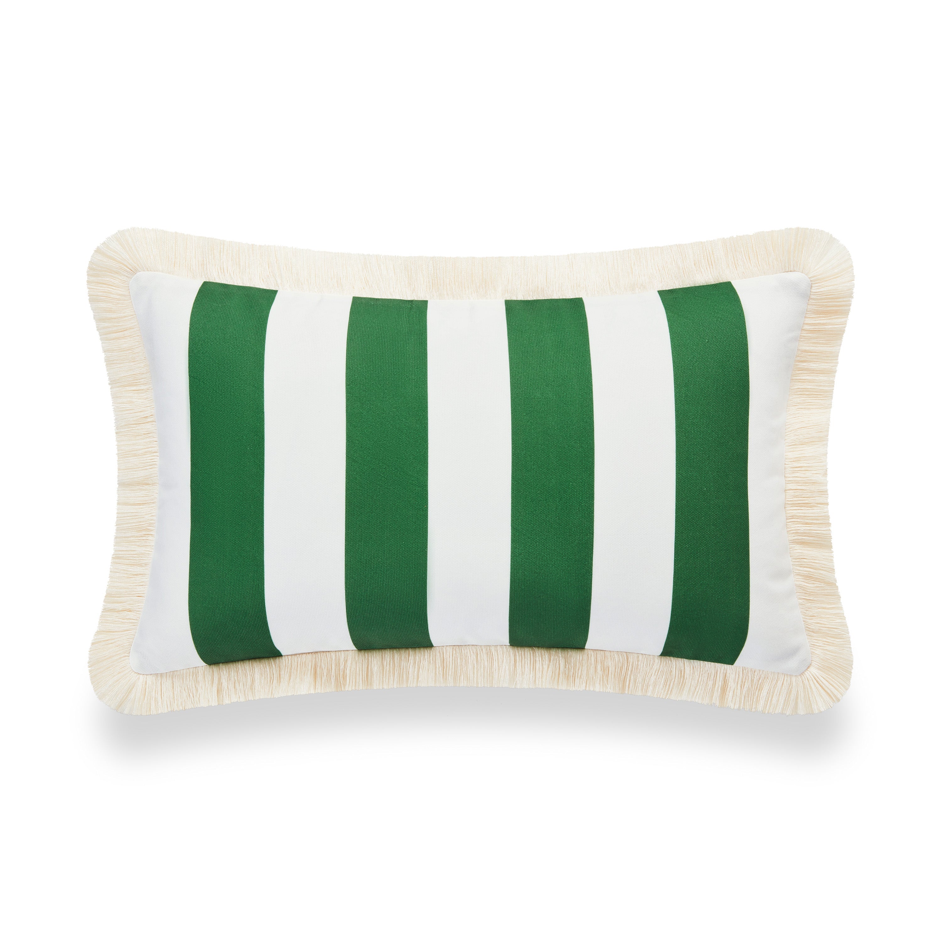 Coastal Indoor Outdoor Lumbar Pillow Cover, Stripe Fringe, Green, 12"x20"