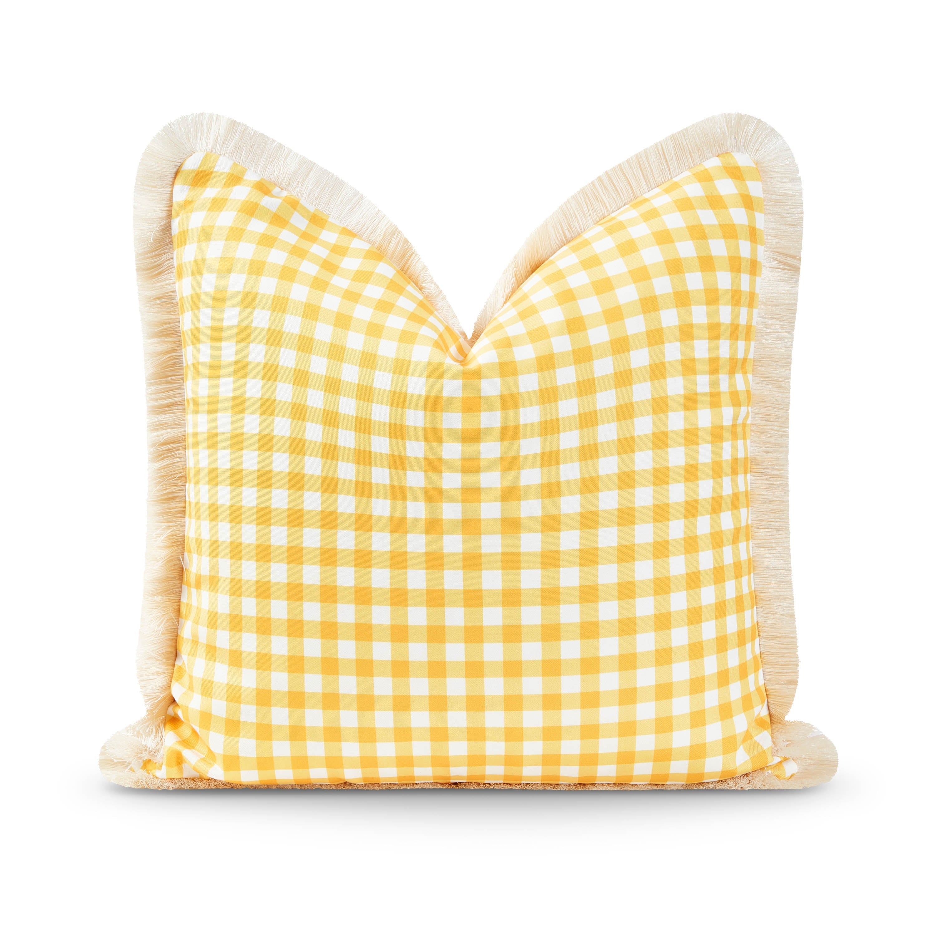 Coastal Indoor Outdoor Pillow Cover, Gingham Fringe, Yellow, 20"x20"