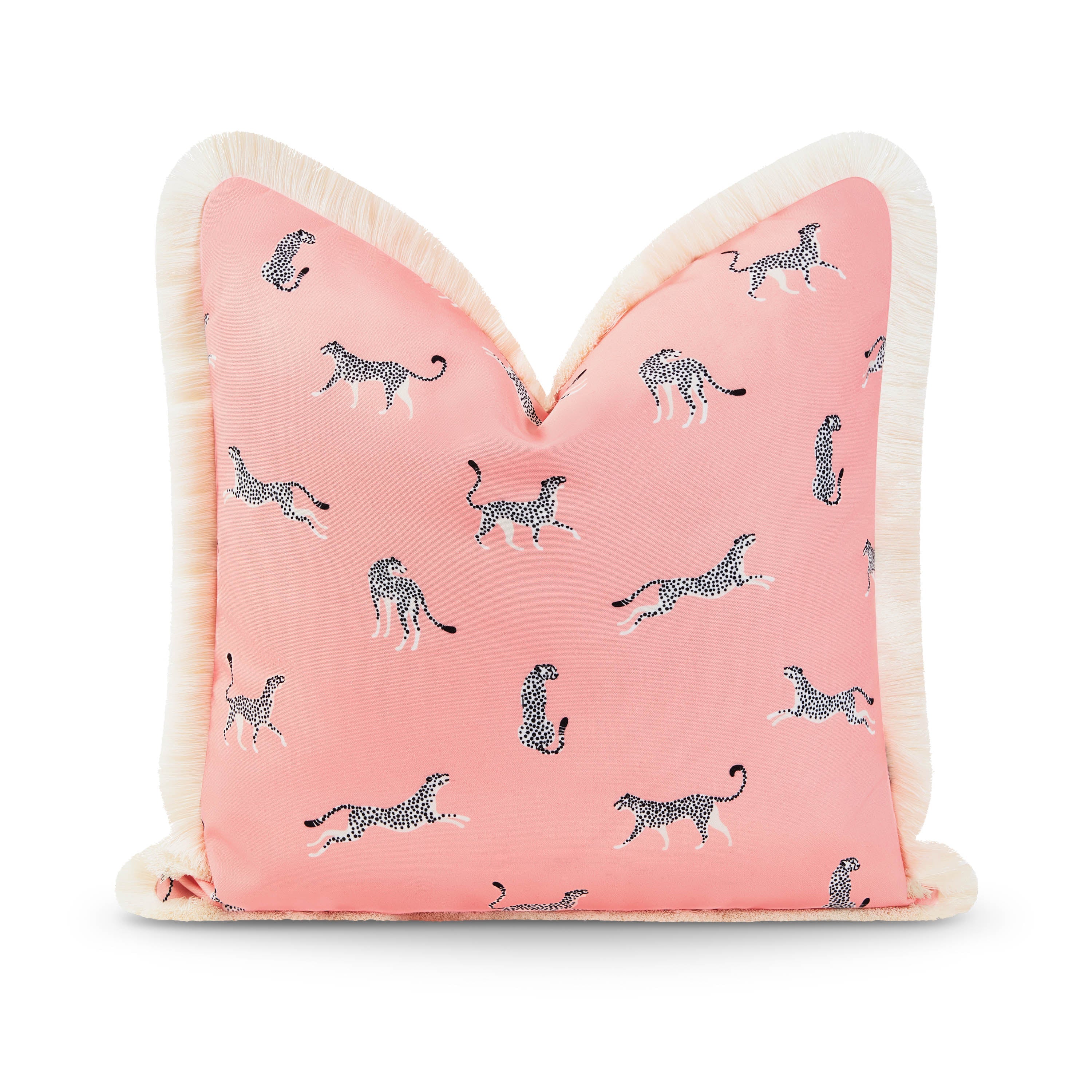 Tropical Indoor Outdoor Pillow Cover, Leopard Fringe, Pink, 20"x20"-0