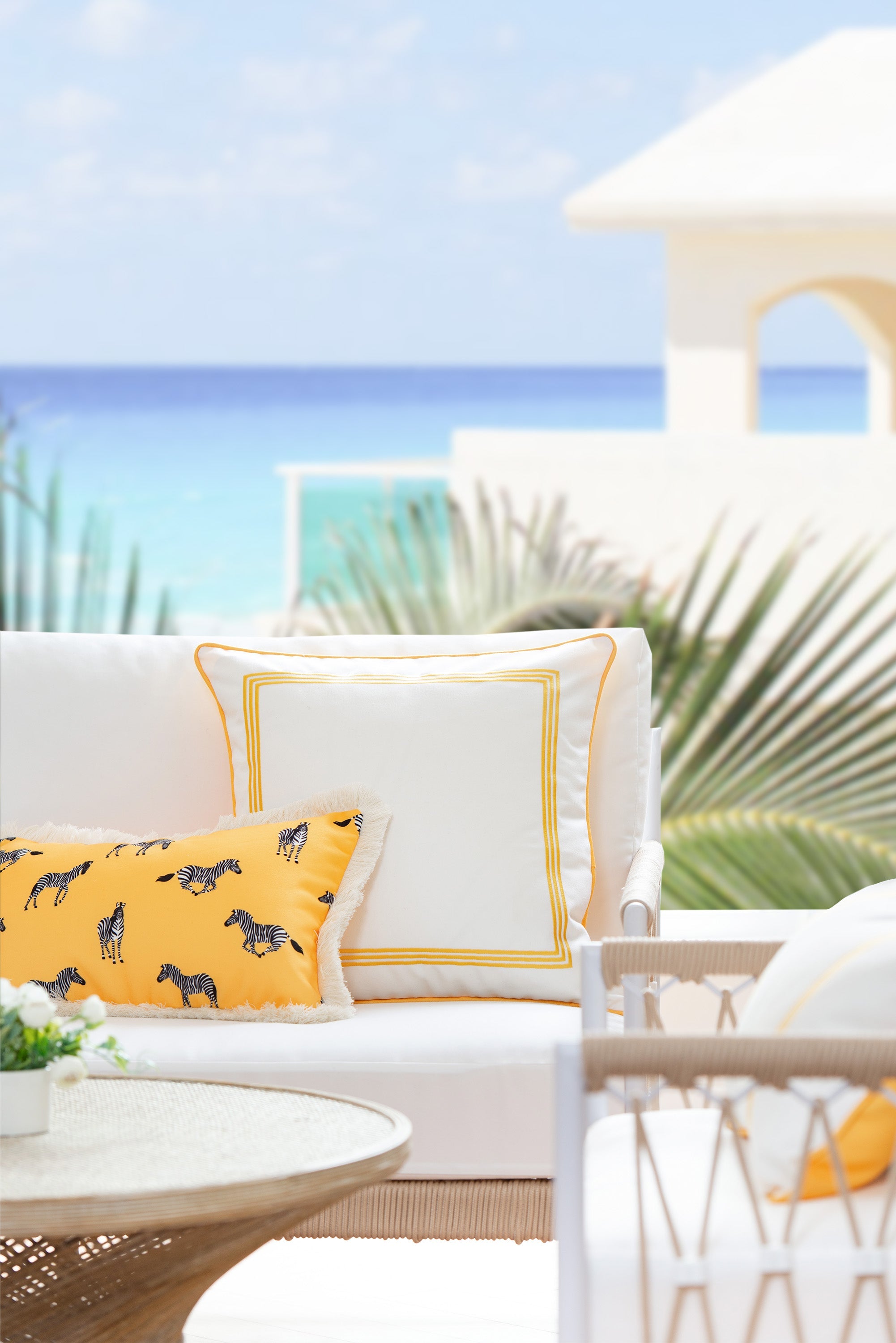 Tropical Indoor Outdoor Lumbar Pillow Cover, Zebra Fringe, Yellow, 12"x20"
