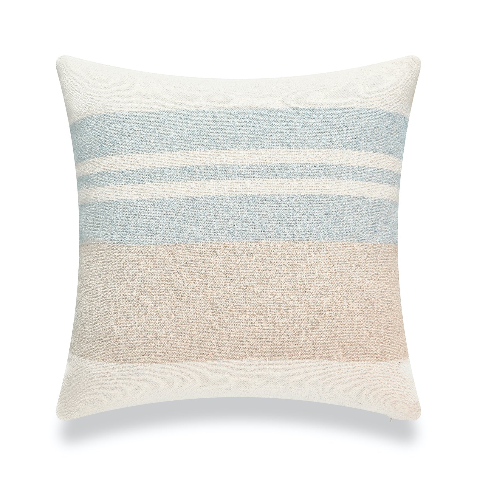 Beach Coastal Throw Pillow Cover, Blue Taupe Color Block, 18"x18"