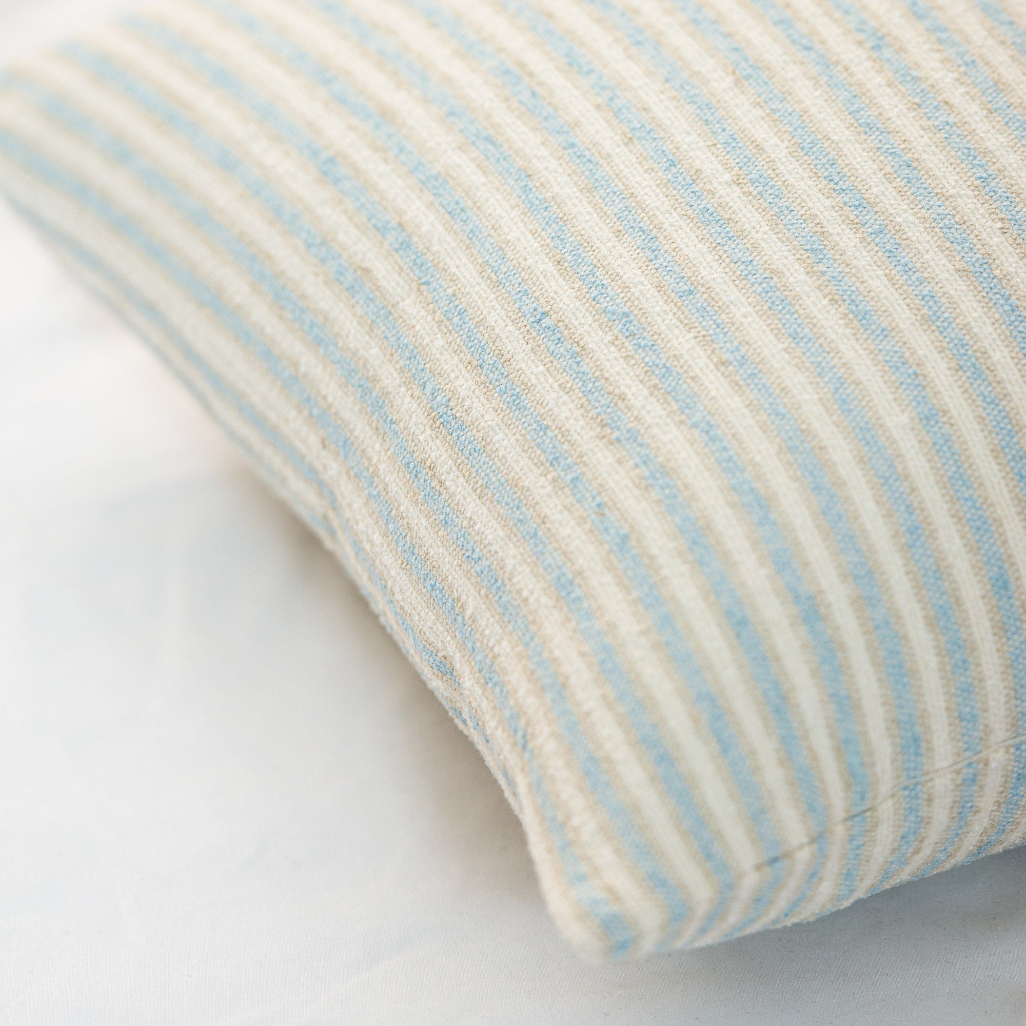 Beach Coastal Throw Pillow Cover, Blue Taupe Ticking Stripes, 18"x18"