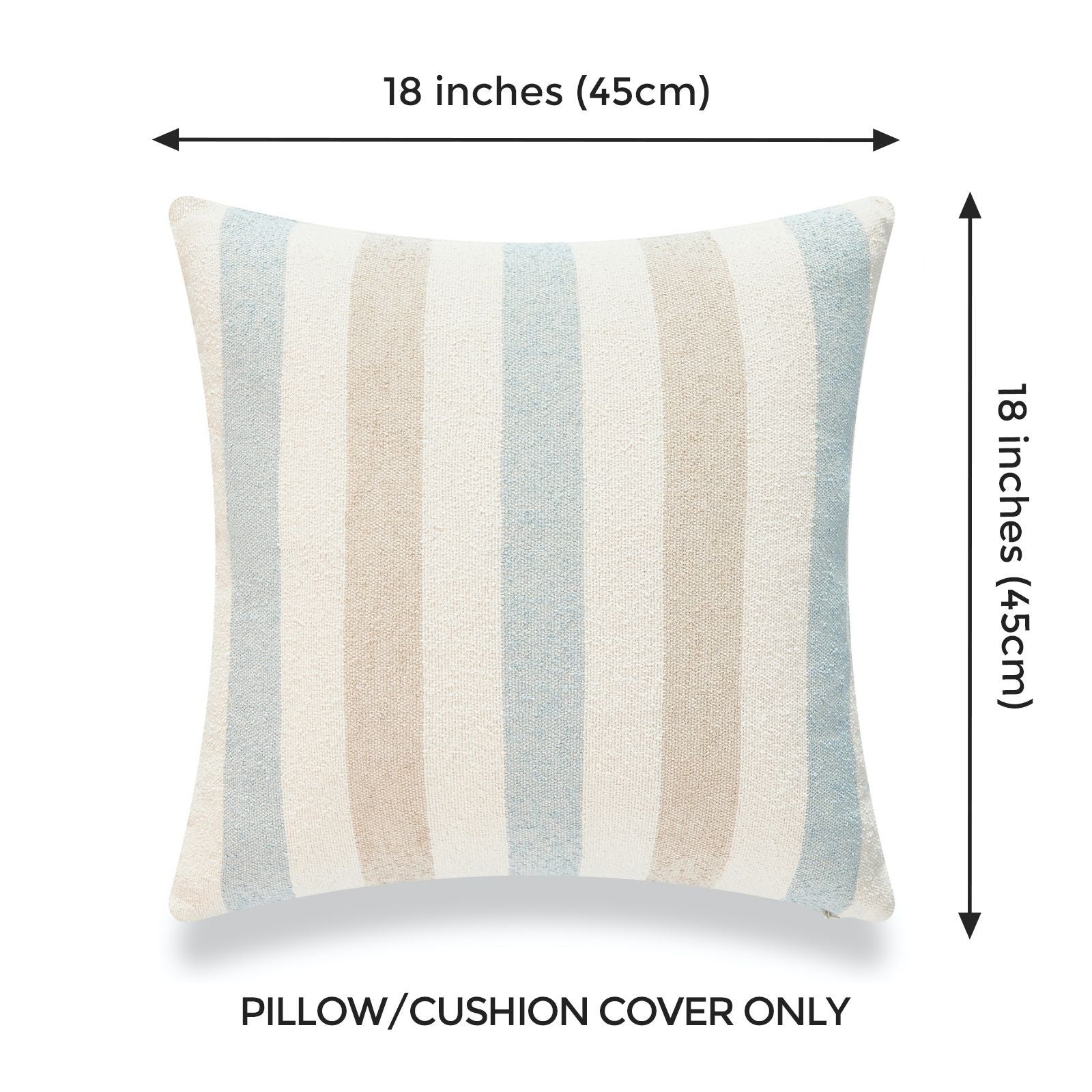 Beach Coastal Throw Pillow Cover, Blue Taupe Vertical Stripes, 18"x18"