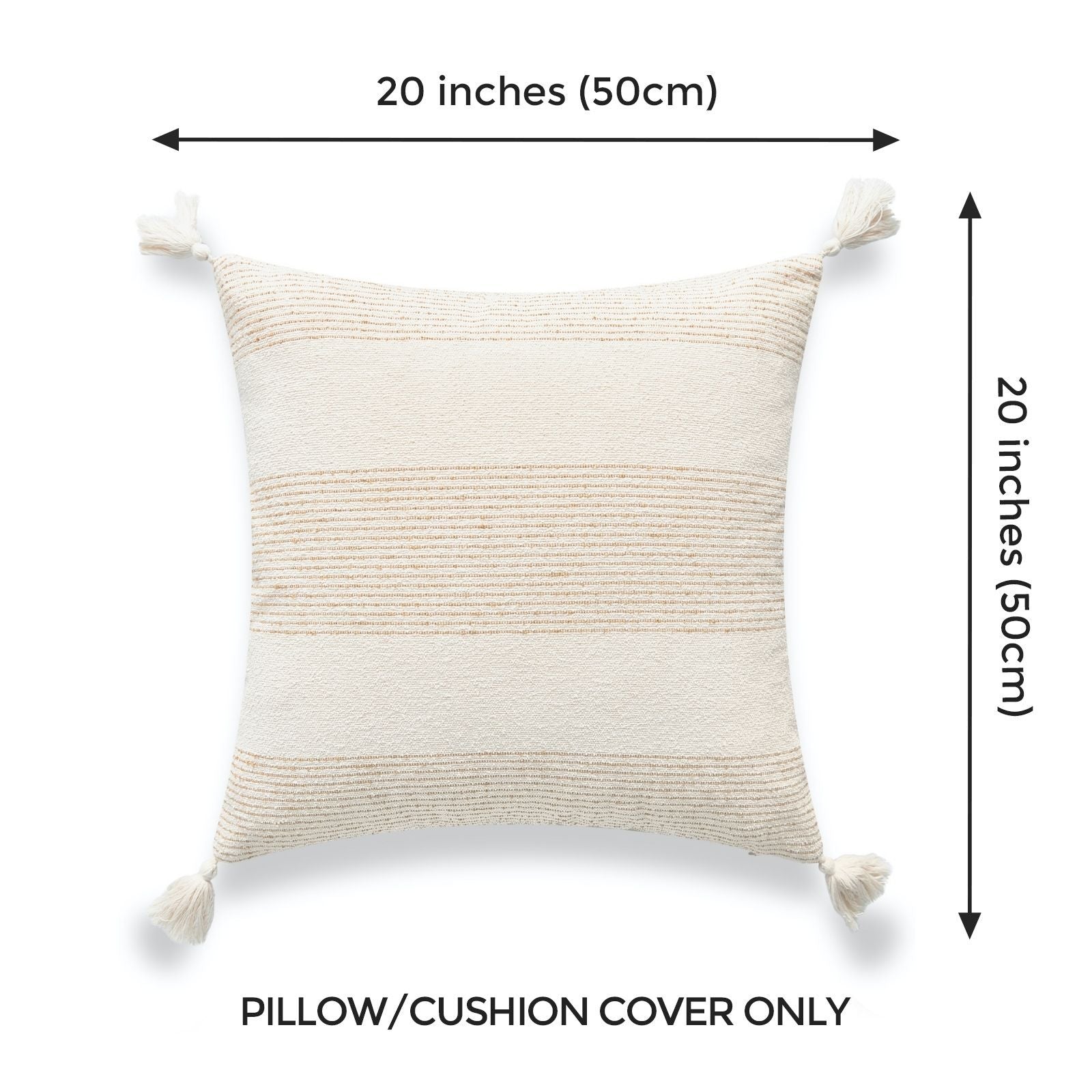 Modern Boho Moroccan Throw Pillow Cover, Golden Yellow Bold Striped Tassels, 20"x20"