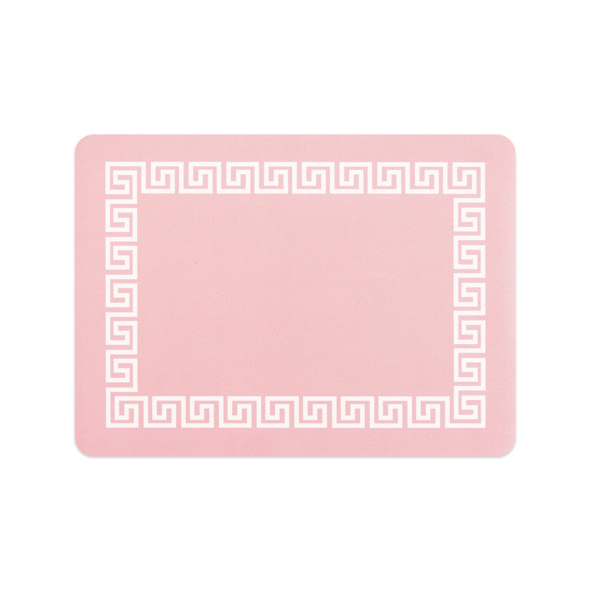 Coastal Vegan Leather Placemat, Greek Key, Pink, 14"x19"