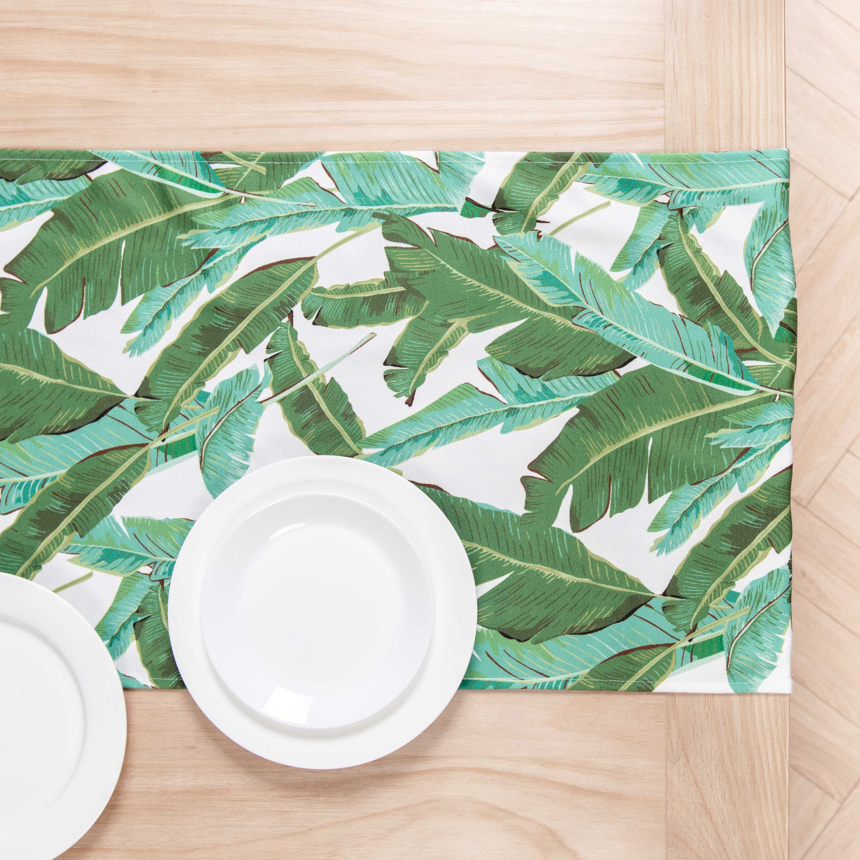 Tropical Table Runner, Banana Leaves, Green, 18"x72"