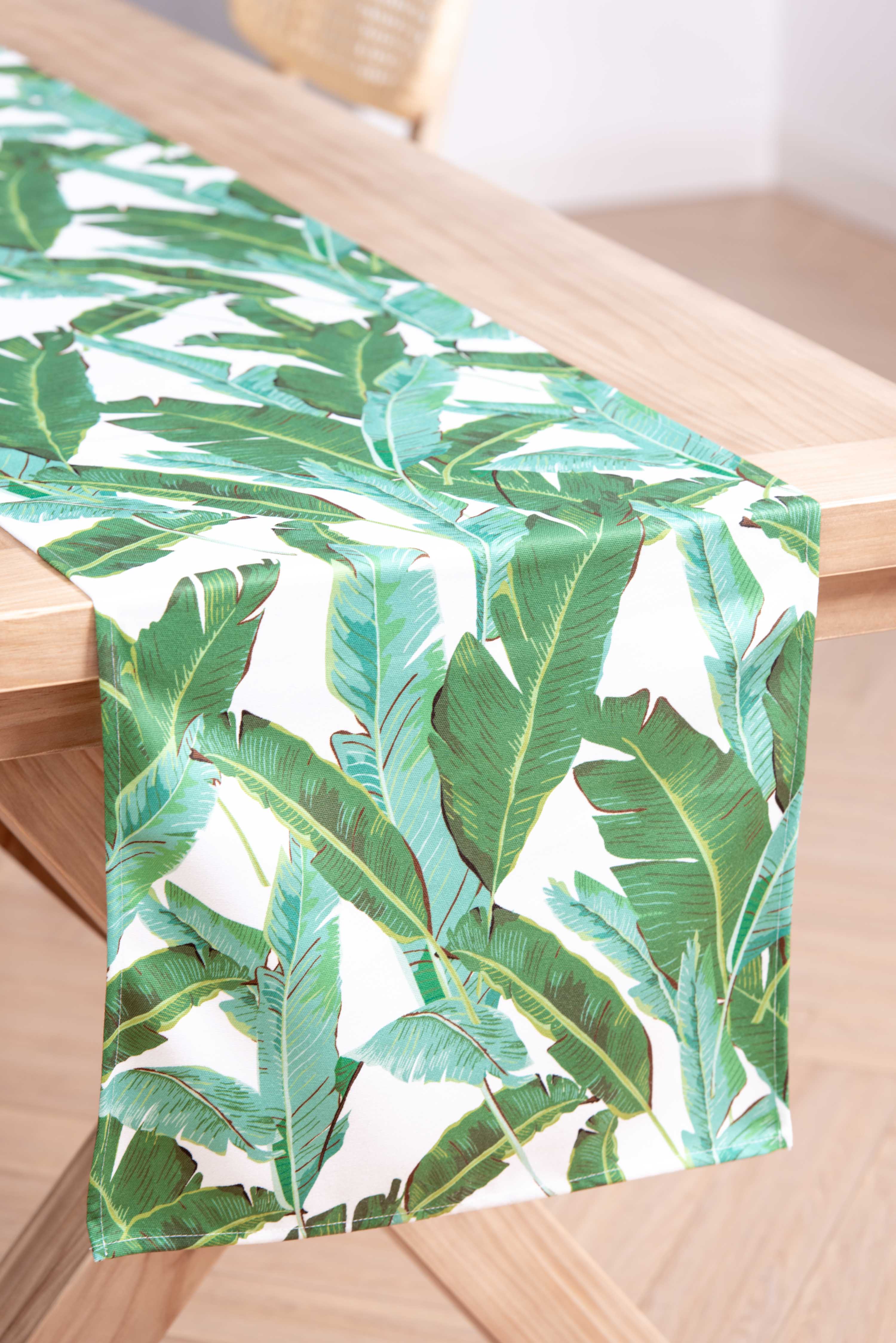 Tropical Table Runner, Banana Leaves, Green, 18"x108"