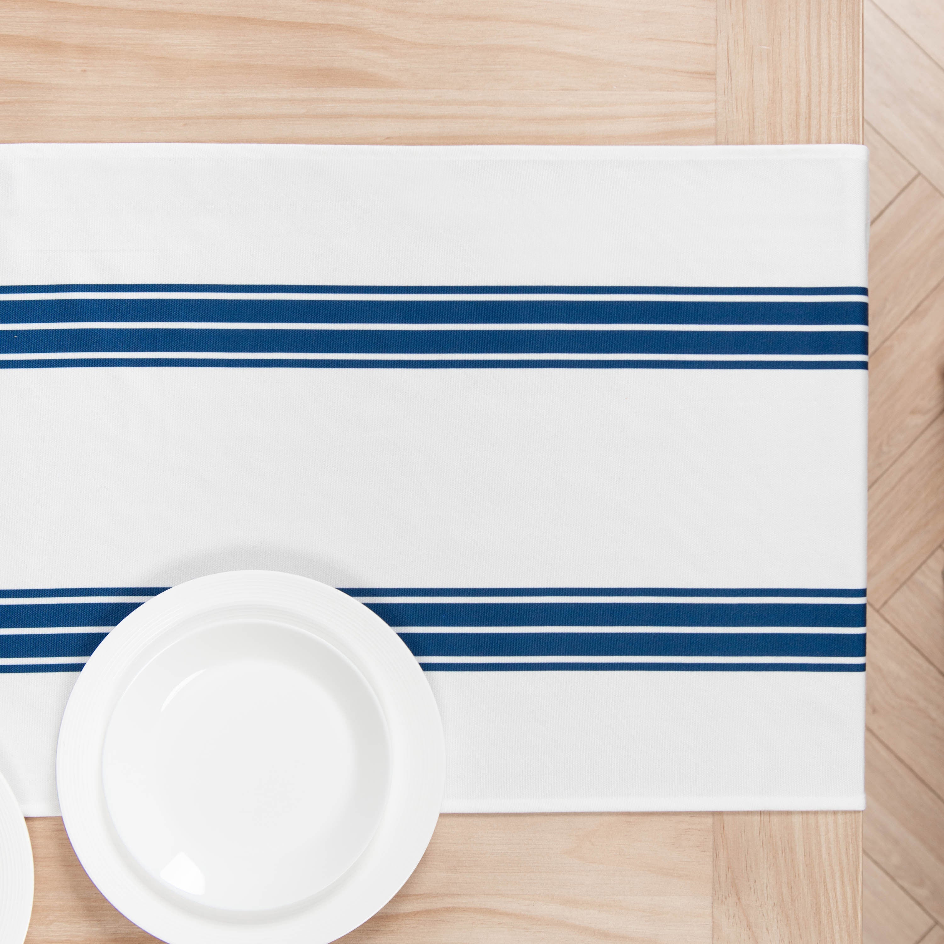 Coastal Table Runner, Aviv Stripe Tassel, Navy Blue, 18"x72"