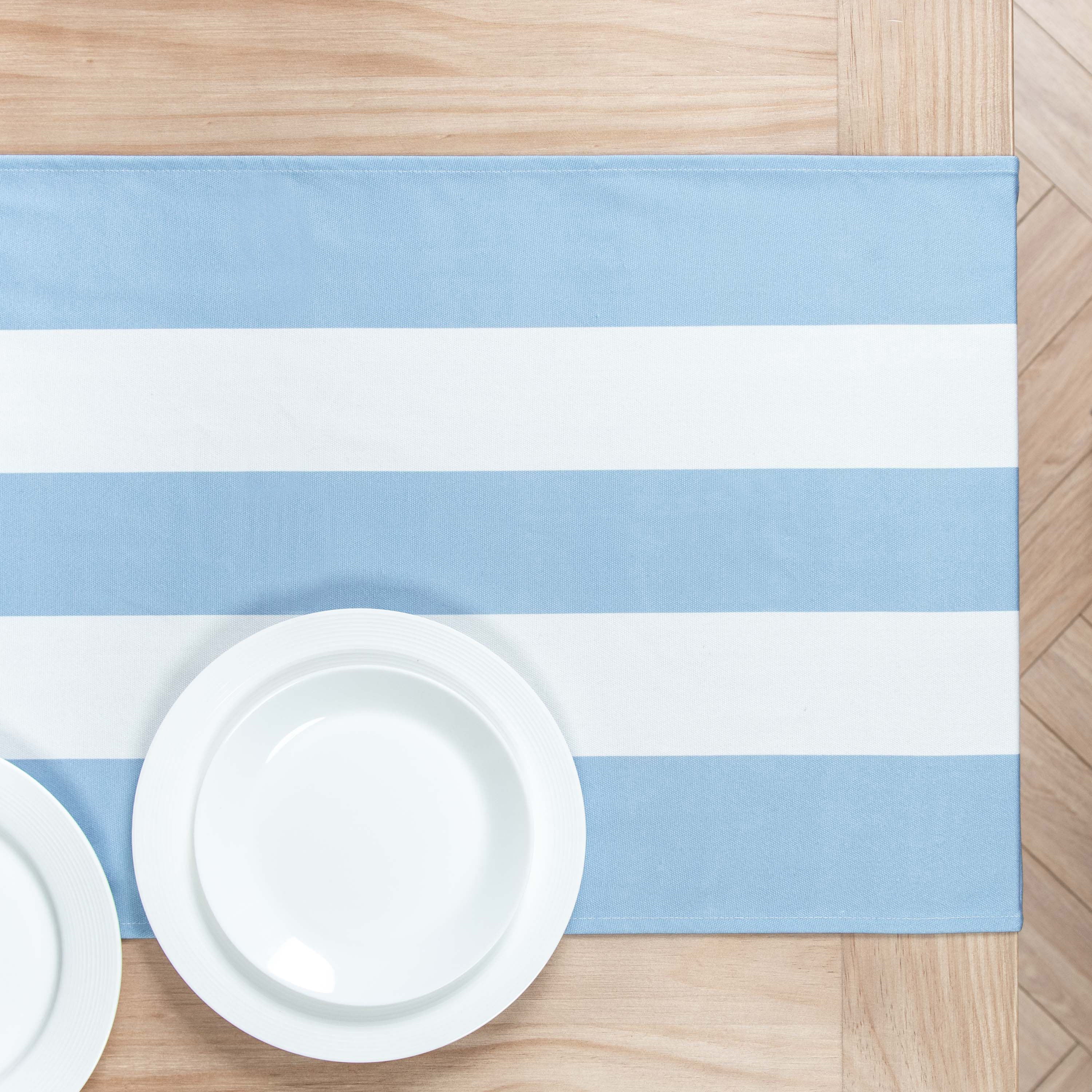 Coastal Table Runner, Stripe Tassel, Sky Blue, 18"x108"