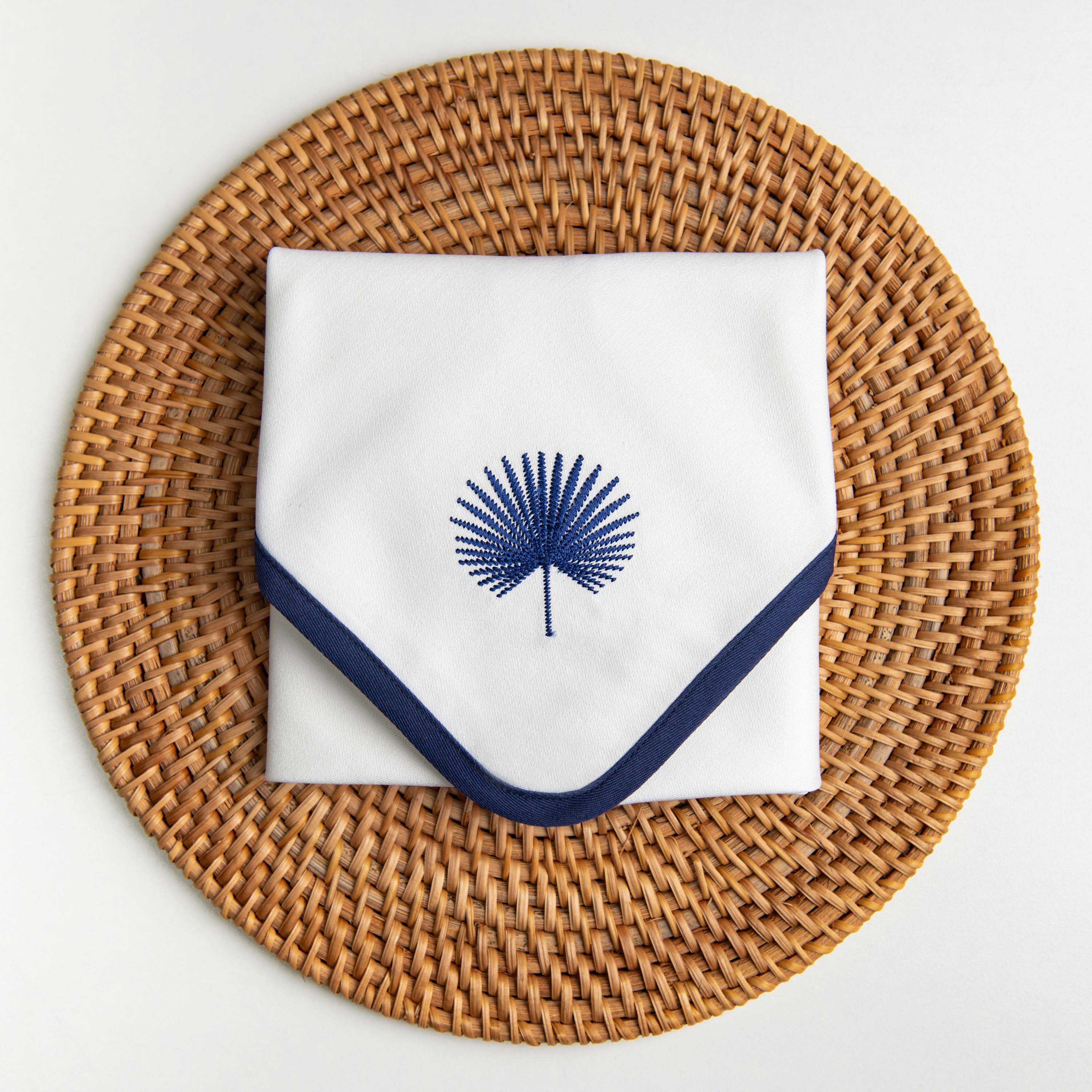 Coastal Napkin, Embroidered Palm Leaf, Navy Blue, 20"x20"