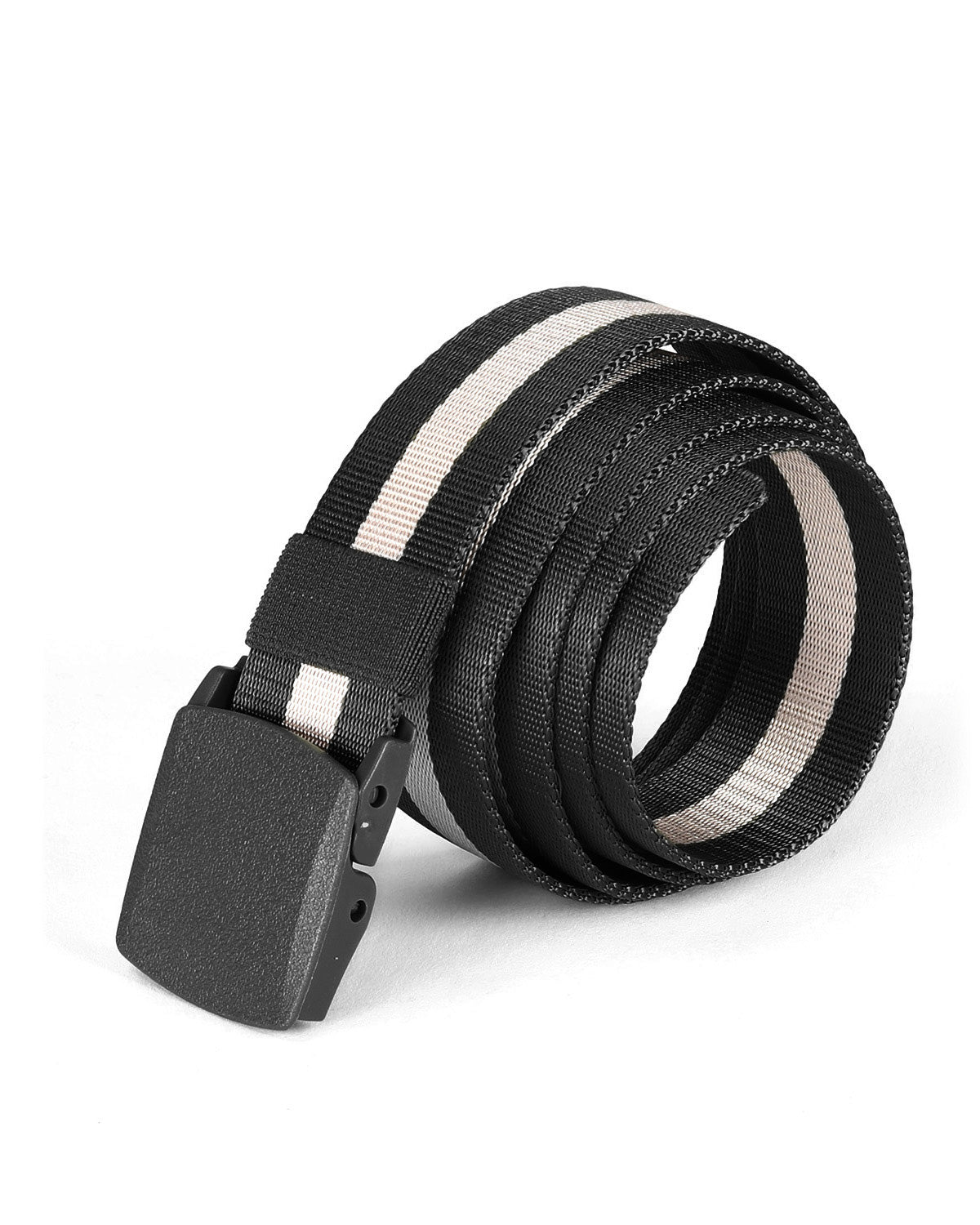 Men's One Size Adjustable Strap Stripe Nylon Web Belt With Plastic Buckle