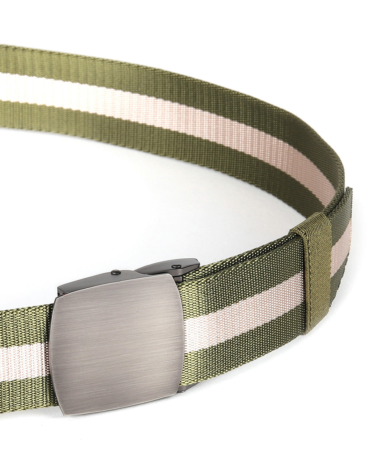 Men's One Size Adjustable Strap Stripe Nylon Web Belt With Metal Buckle