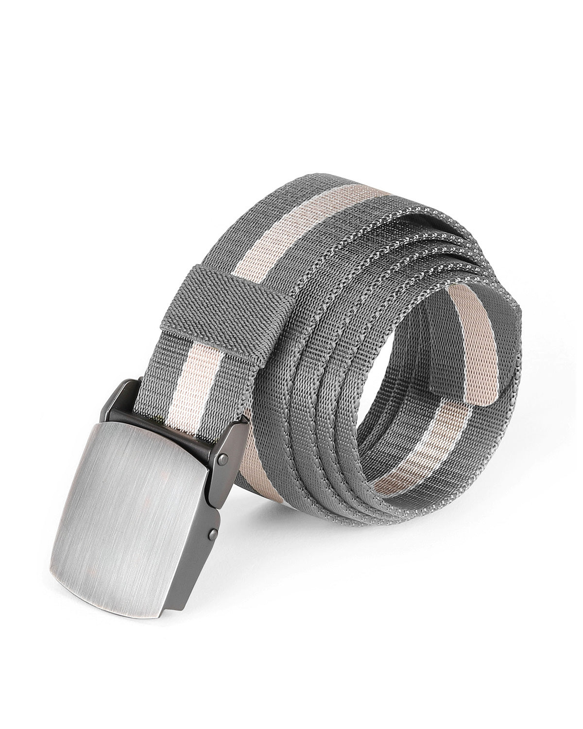 Men's One Size Adjustable Strap Stripe Nylon Web Belt With Metal Buckle