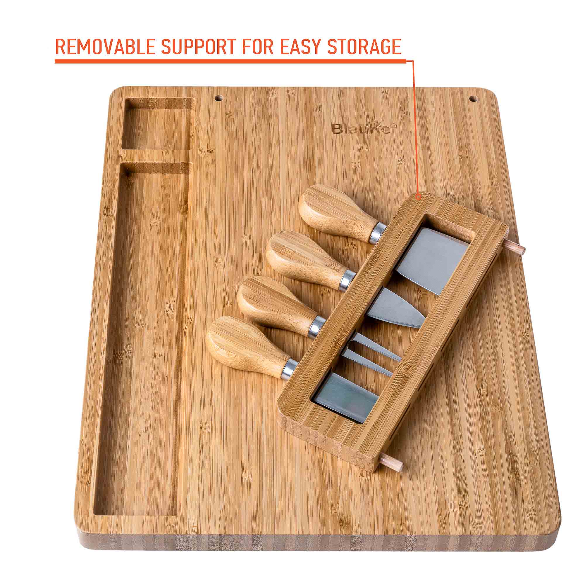Bamboo Cheese Board and Knife Set - 14x11 inch
