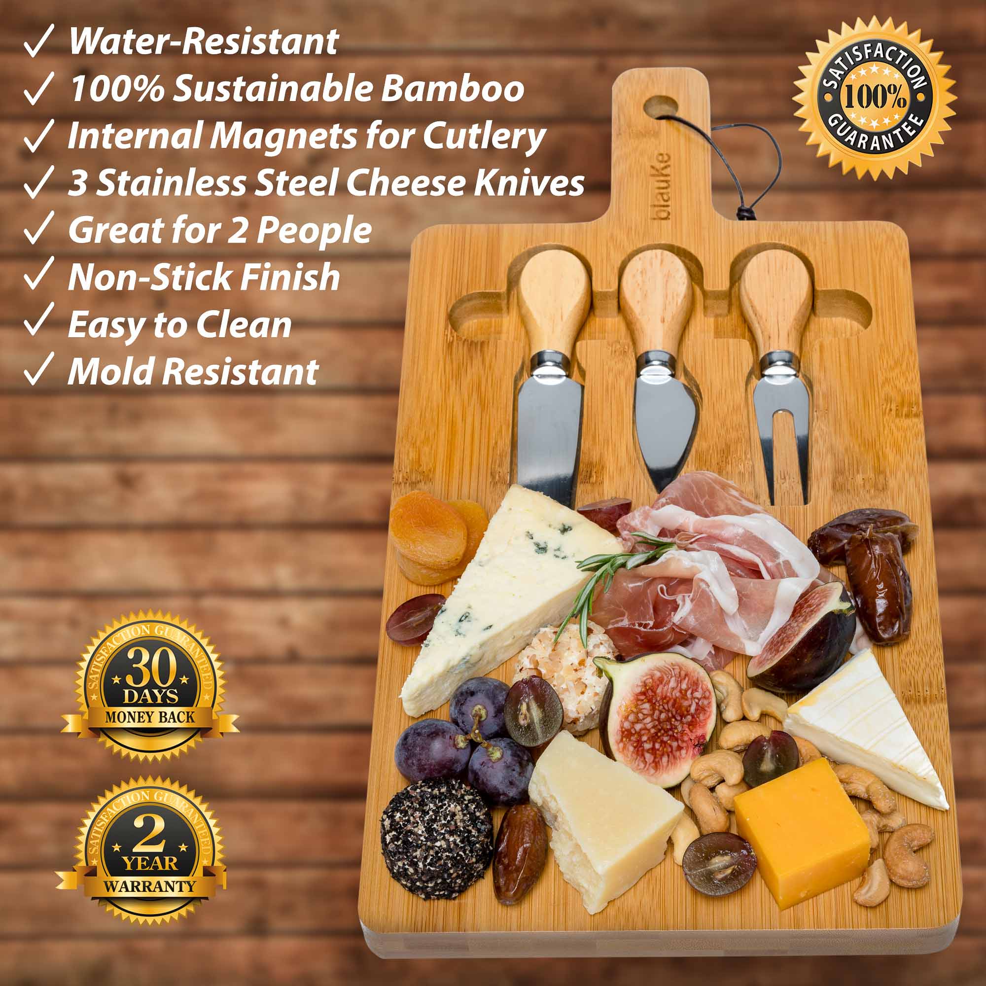 Bamboo Cheese Board and Knife Set - 12x8 inch