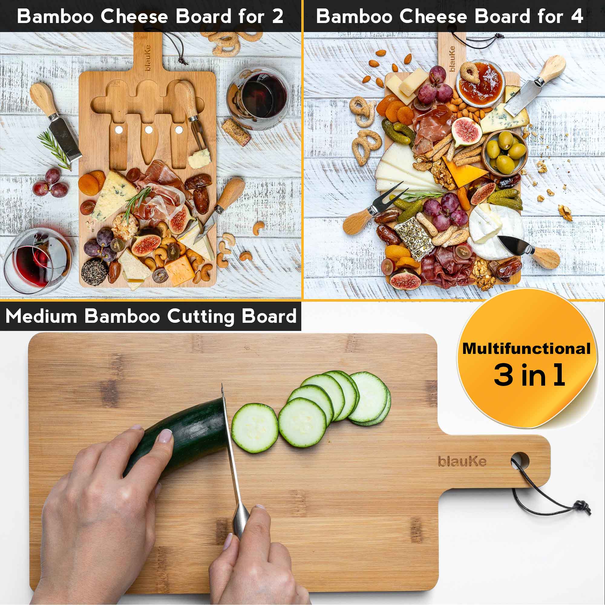 Bamboo Cheese Board and Knife Set - 12x8 inch