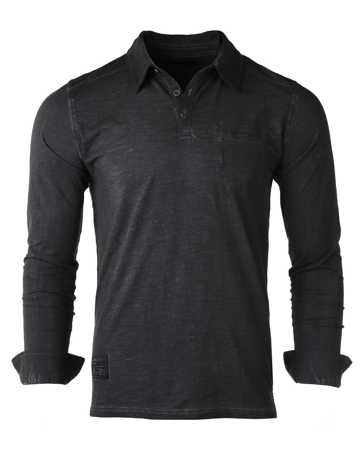Men's Long Sleeve Oil Wash Vintage Henley Button Cuffs Pocket Polo T-Shirt