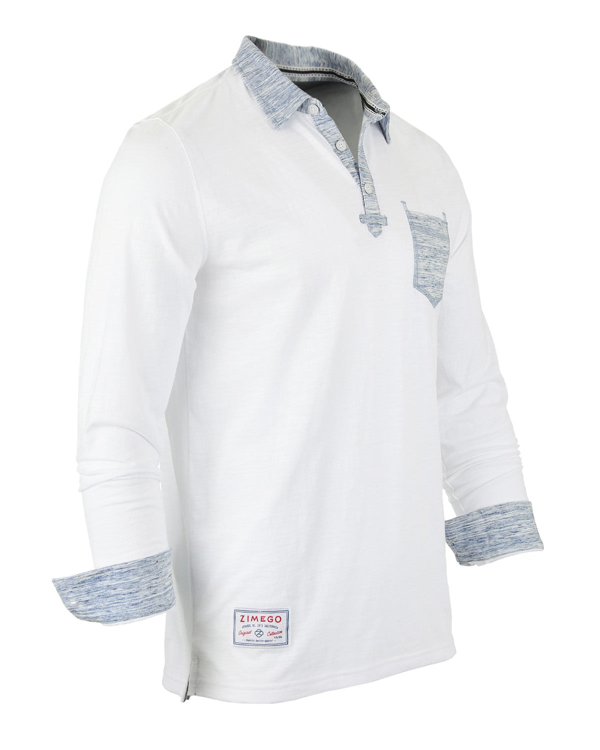 Men's Casual Long Sleeve Color Contrast Placket Pocket Polo Shirt
