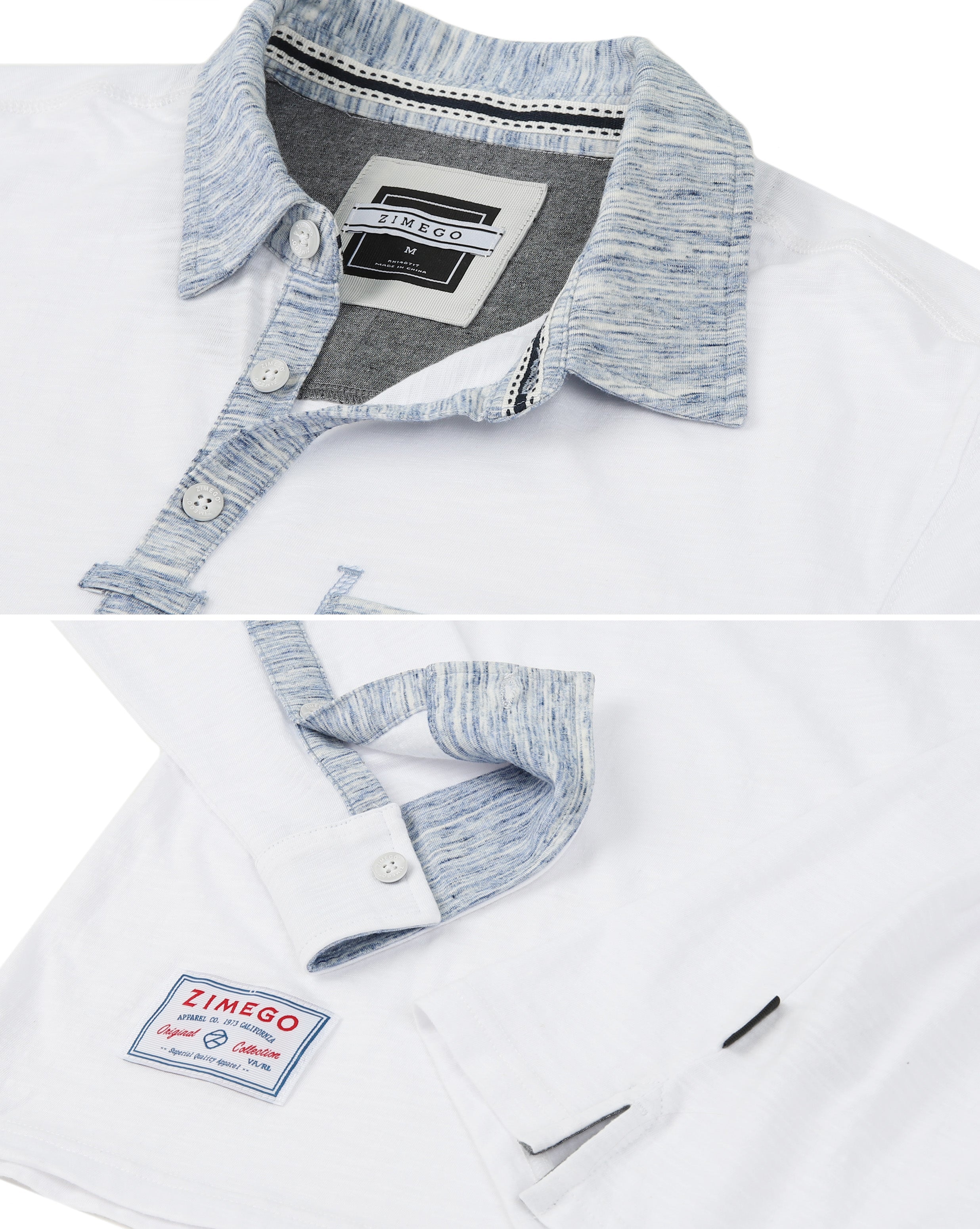 Men's Casual Long Sleeve Color Contrast Placket Pocket Polo Shirt