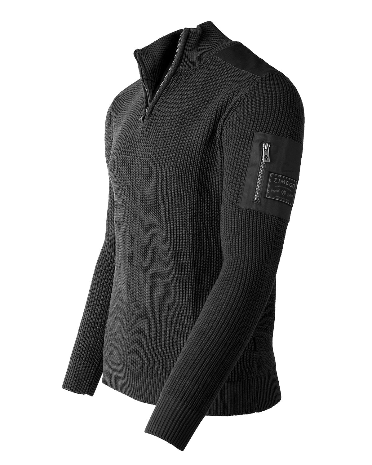 Men's Long Sleeve Pullover Quarter Zip Mock Neck Polo Sweater Black
