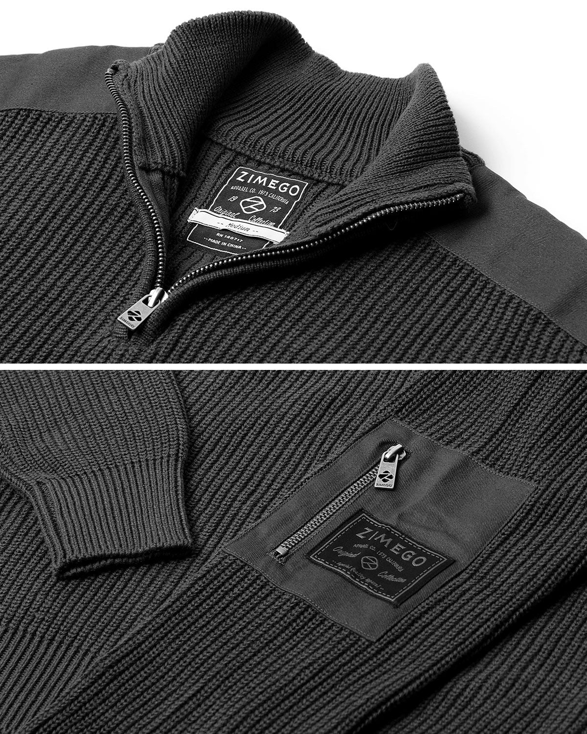 Men's Long Sleeve Pullover Quarter Zip Mock Neck Polo Sweater Black