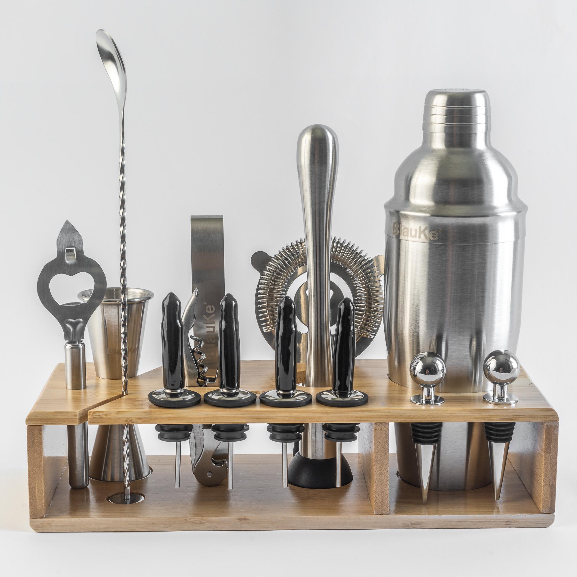 Stainless Steel Cocktail Shaker Set with Stand - 17 Piece
