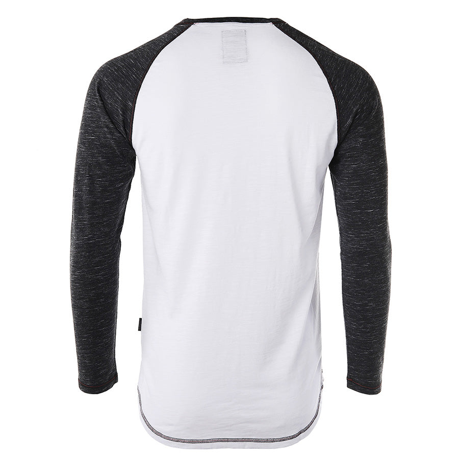 Long Sleeve Contrast Raglan Henley V-Neck T-Shirts