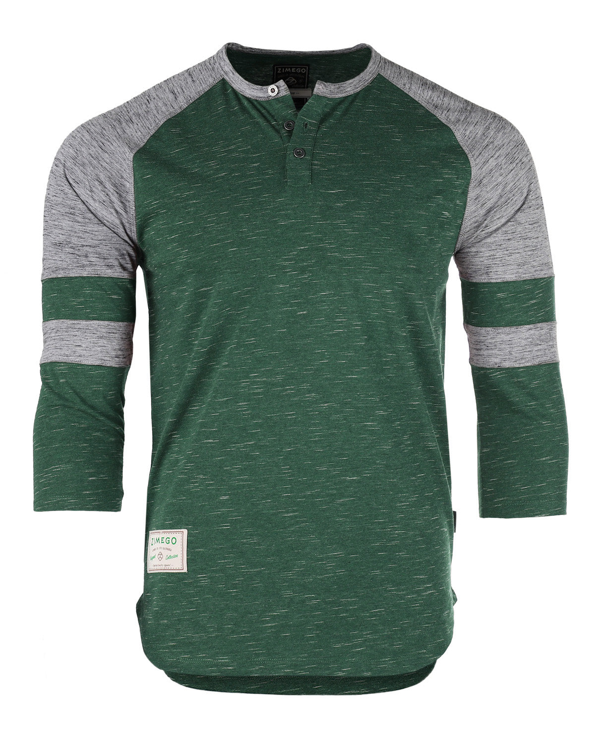 Men's 3/4 Sleeve Green Baseball Football College Raglan Henley Athletic T-shirt