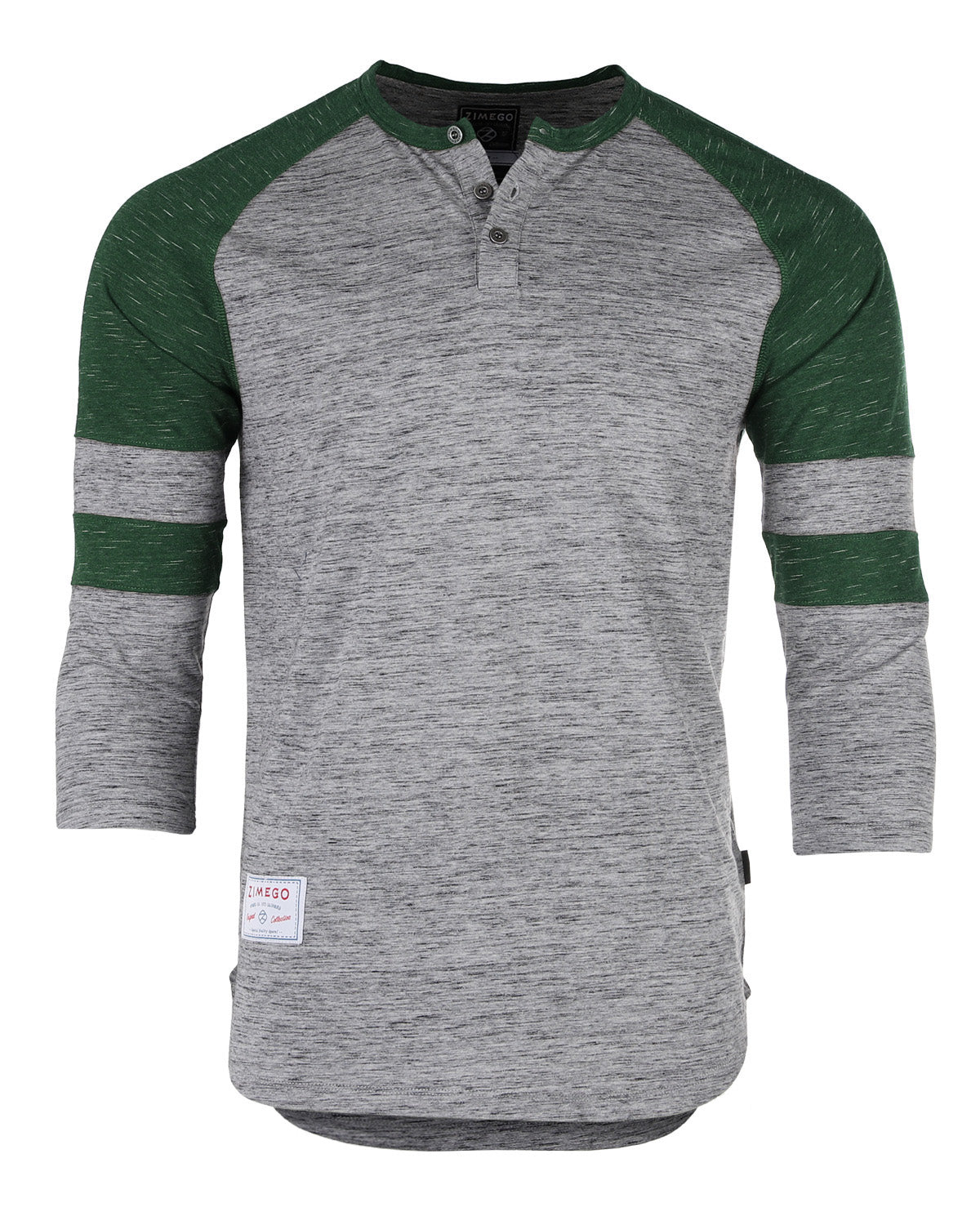 Men's 3/4 Sleeve Green Baseball Football College Raglan Henley Athletic T-shirt
