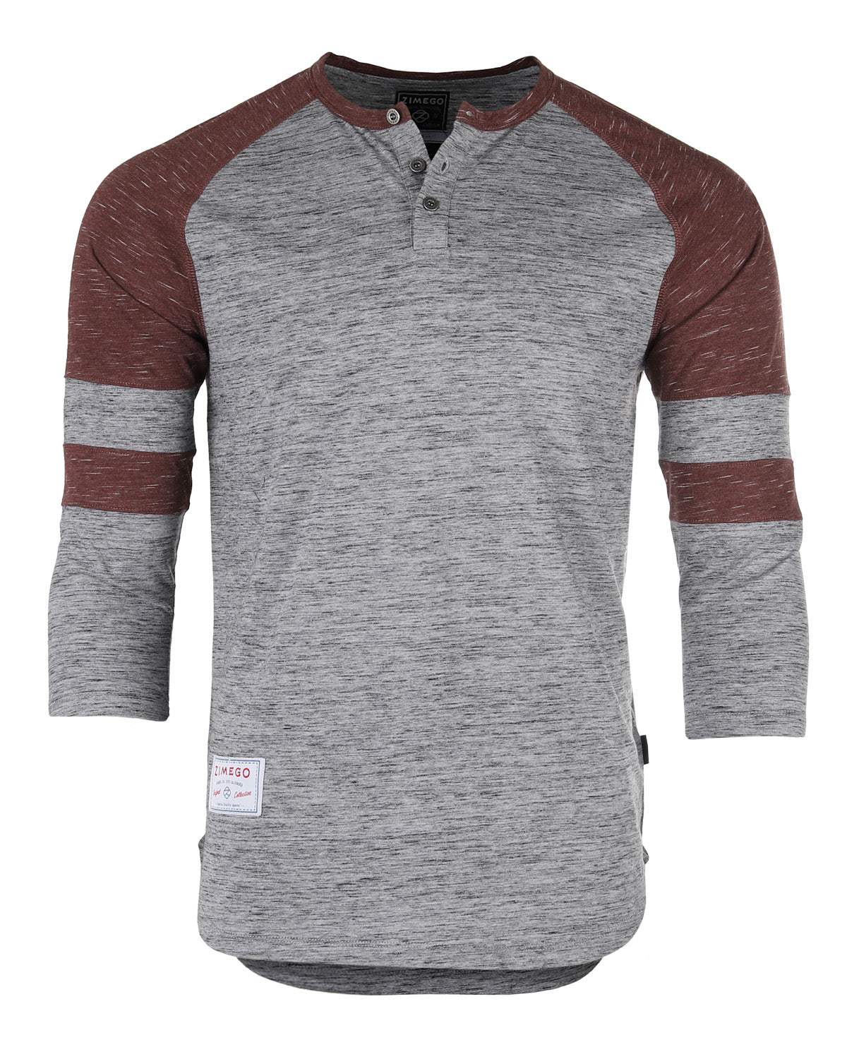 Men's 3/4 Sleeve Maroon Baseball Football College Raglan Henley Athletic T-shirt