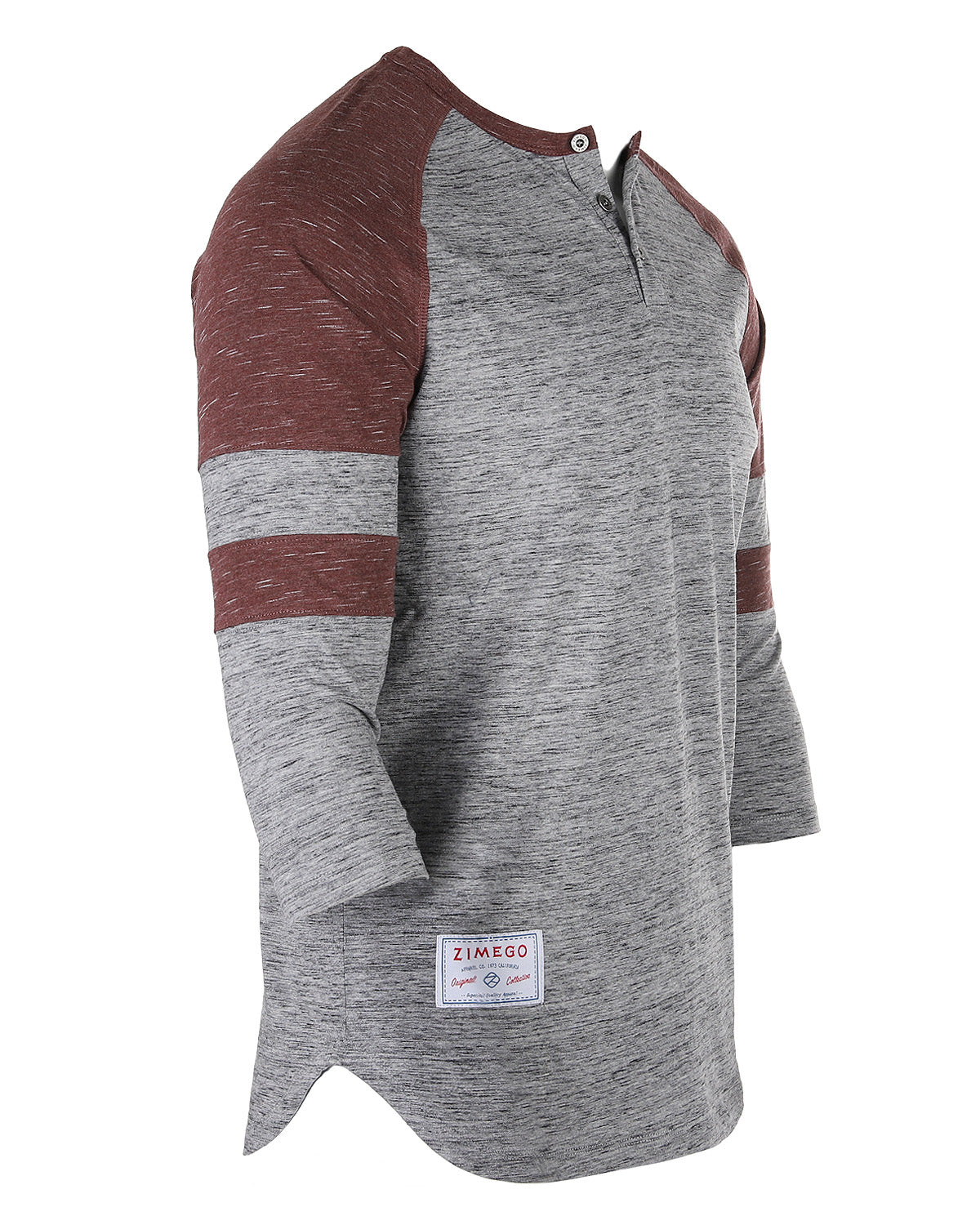 Men's 3/4 Sleeve Maroon Baseball Football College Raglan Henley Athletic T-shirt